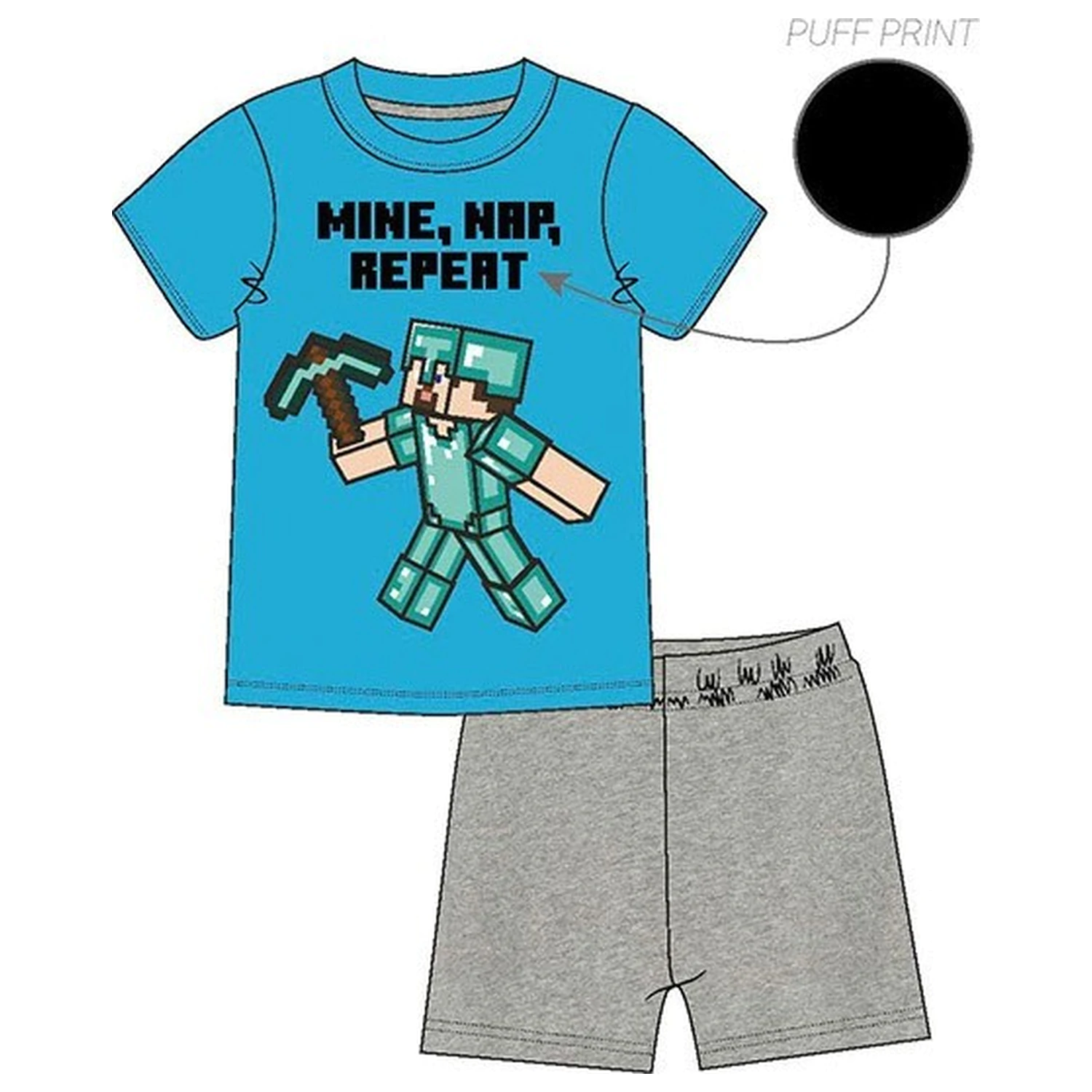 Minecraft Mine Day Repeat Children's kratke pidžame fotografija proizvoda