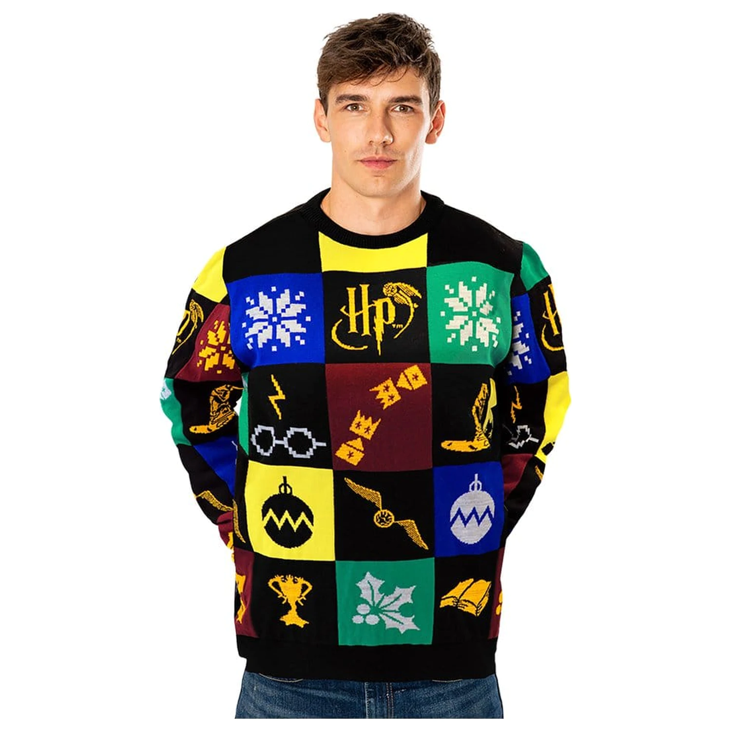 Harry Potter Christmas Sweater Deluxe Patchwork pleteni džemper fotografija proizvoda