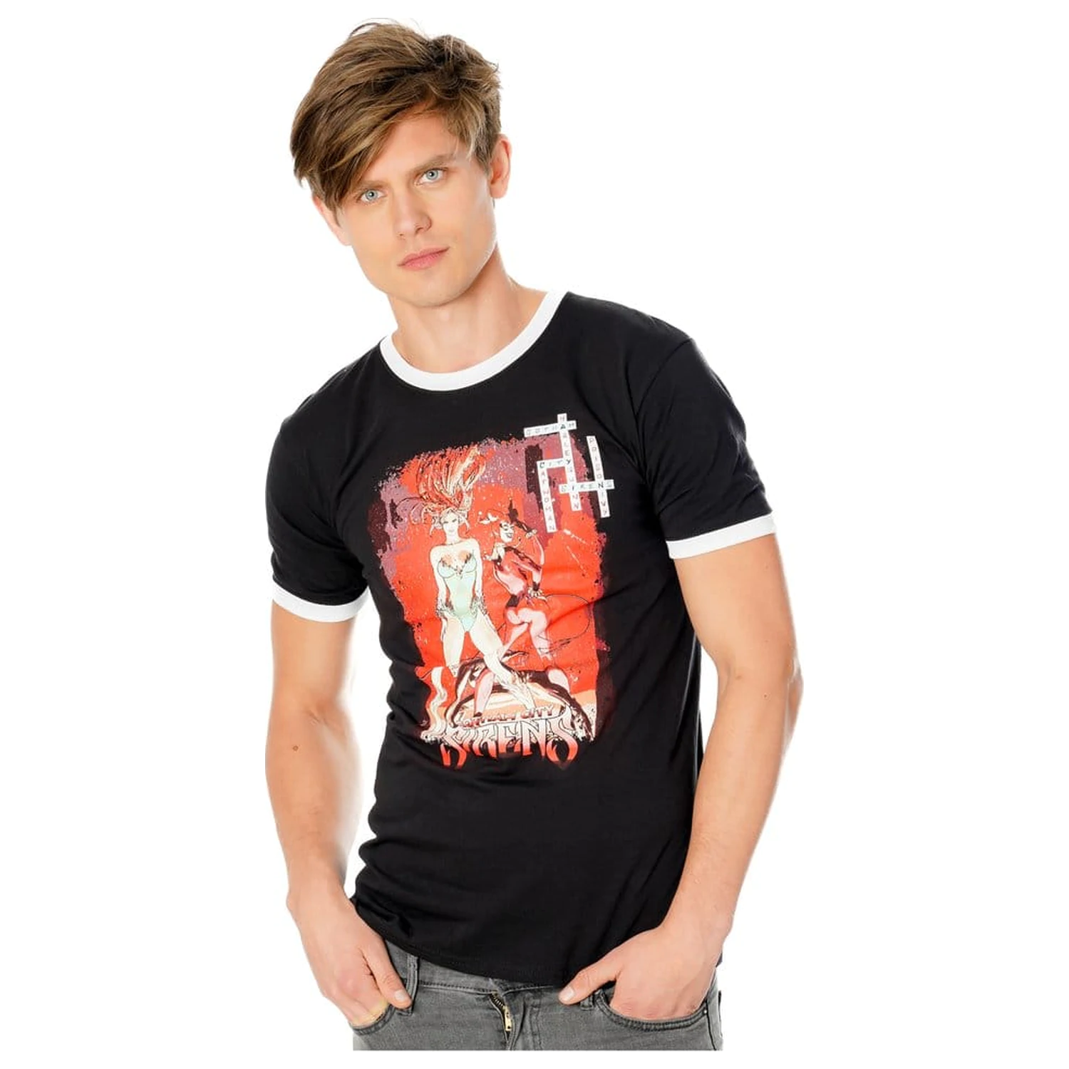 Gotham City Sirens majica Crossword Black Ringer  fotografija proizvoda