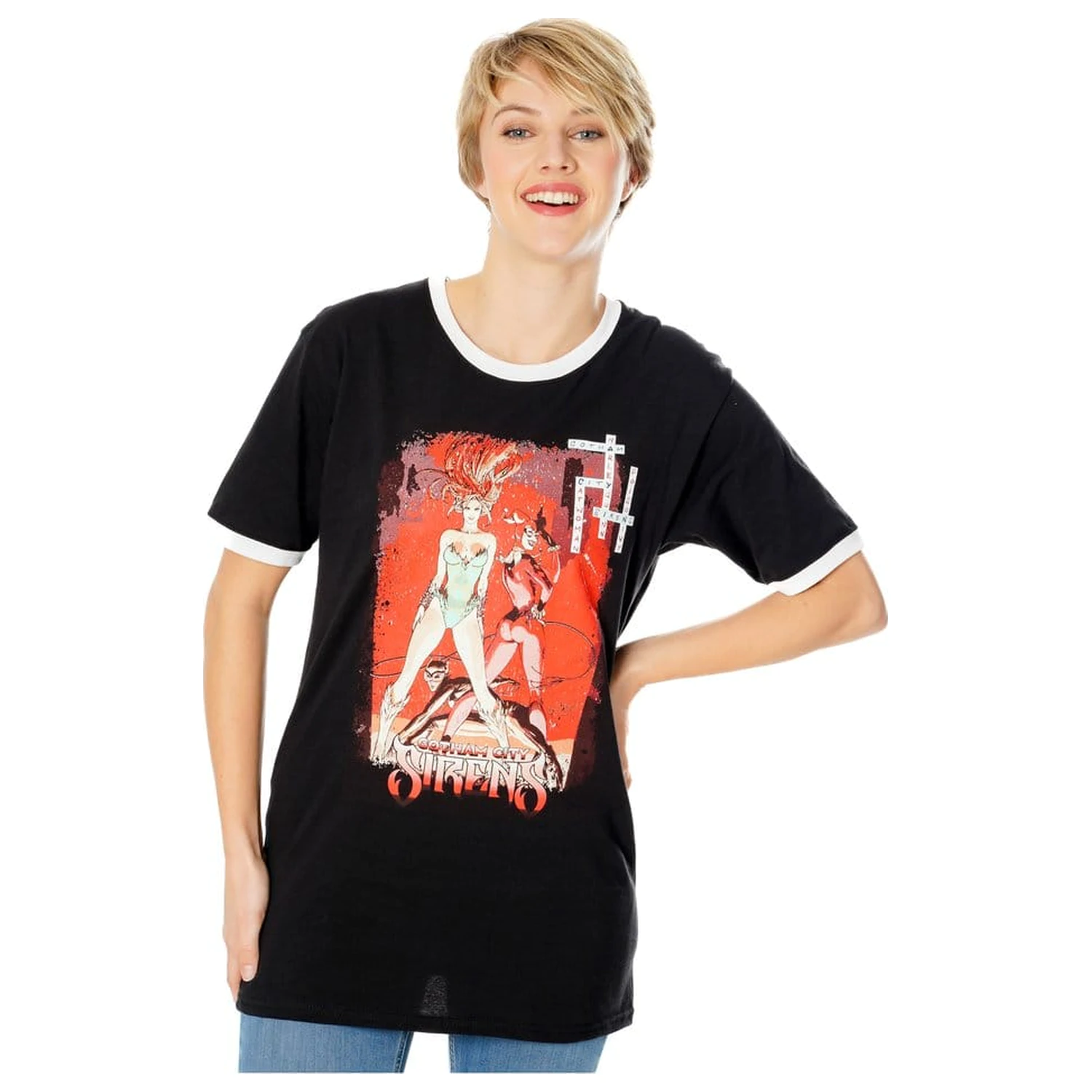 Gotham City Sirens majica Crossword Black Ringer  fotografija proizvoda