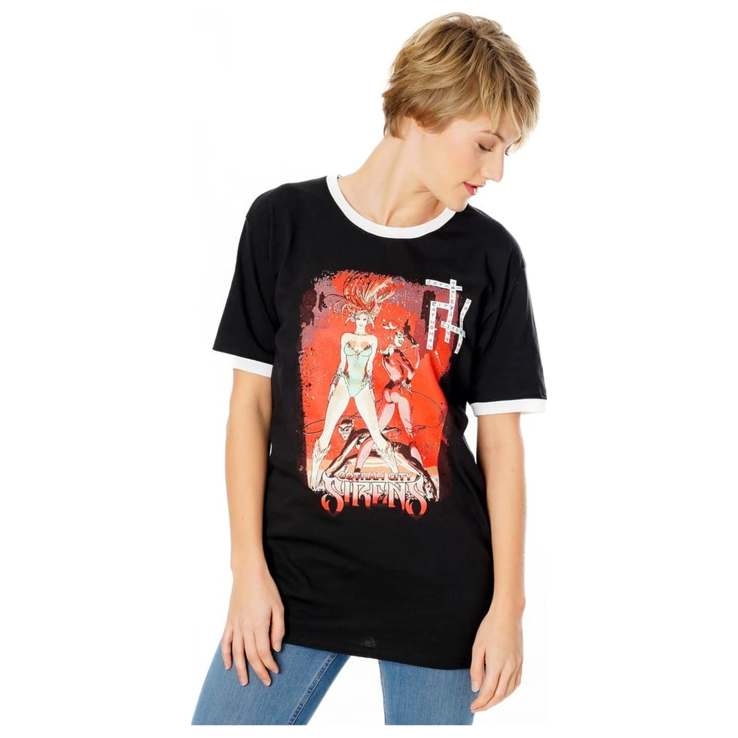 Gotham City Sirens majica Crossword Black Ringer  fotografija proizvoda