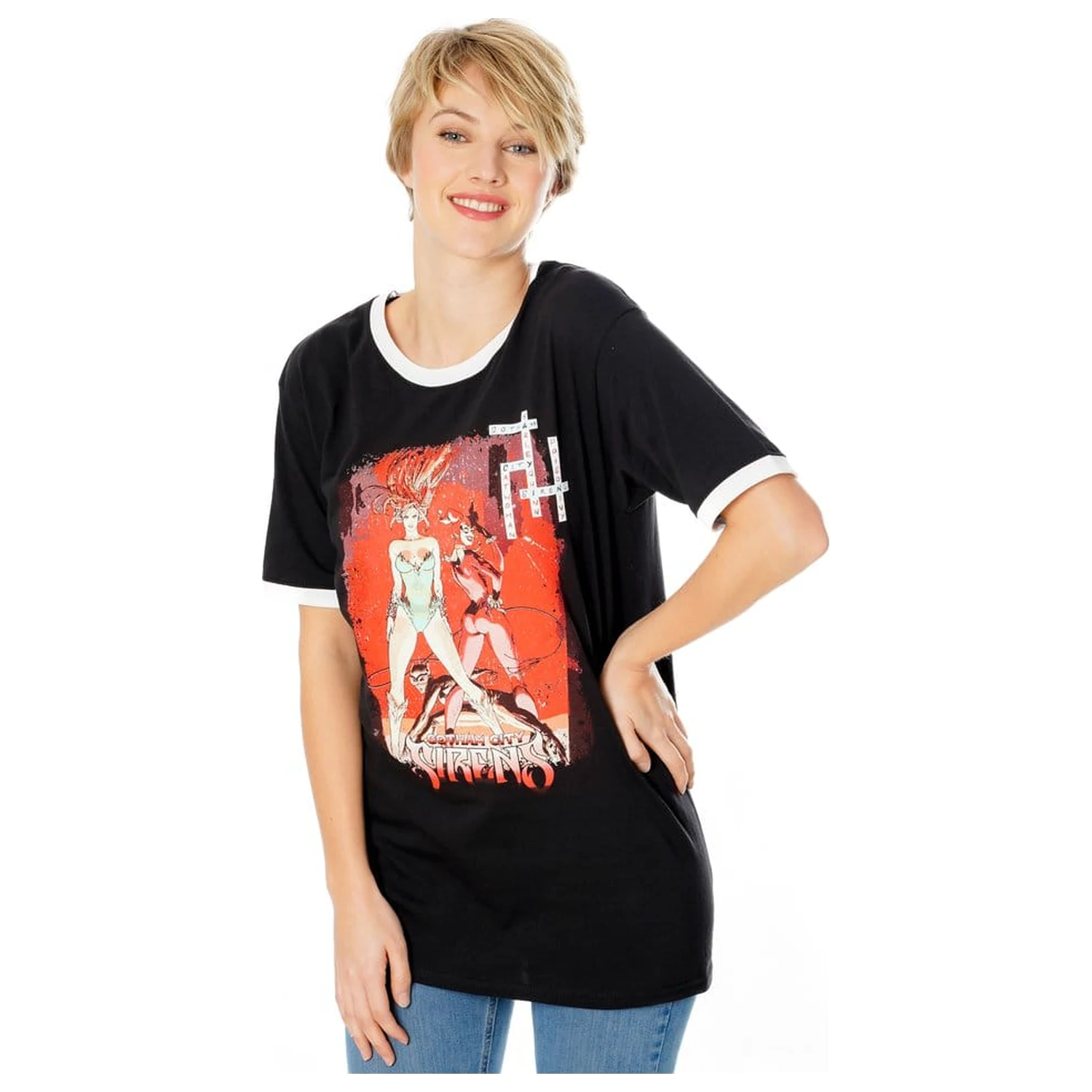 Gotham City Sirens majica Crossword Black Ringer  fotografija proizvoda
