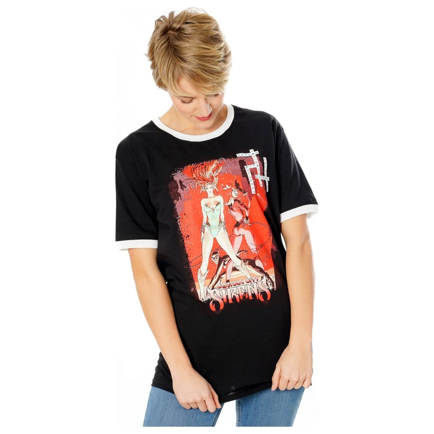 Gotham City Sirens majica Crossword Black Ringer  fotografija proizvoda