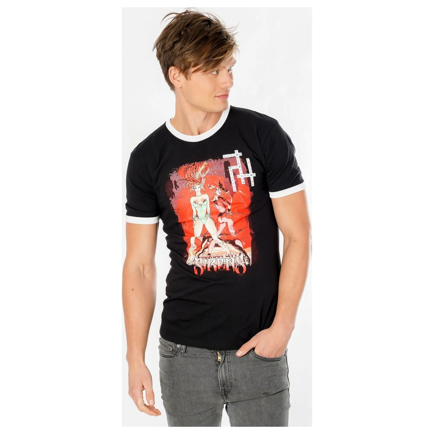 Gotham City Sirens majica Crossword Black Ringer  fotografija proizvoda