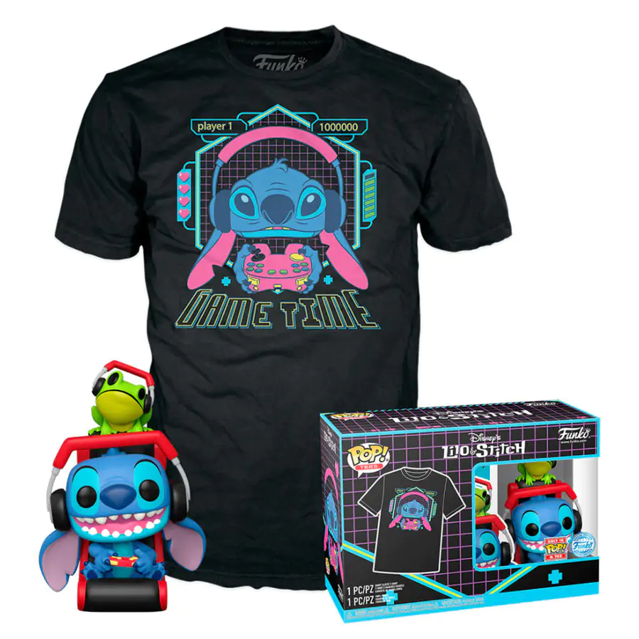 Set figura Funko POP & majica Disney Stitch Gamer Stitch with Frog fotografija proizvoda