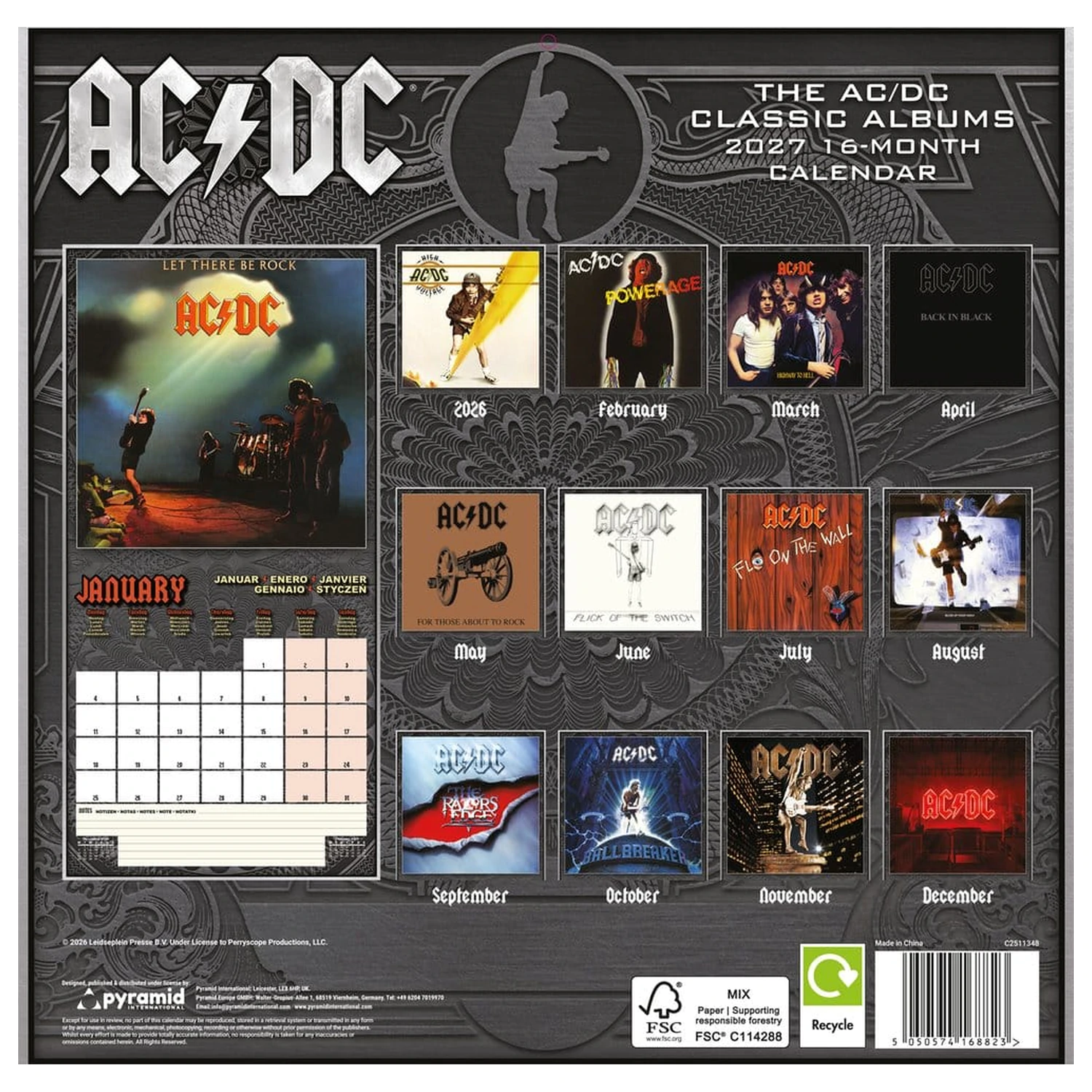 AC/DC Kalendar Albumi 2027 30 x 30 cm fotografija proizvoda