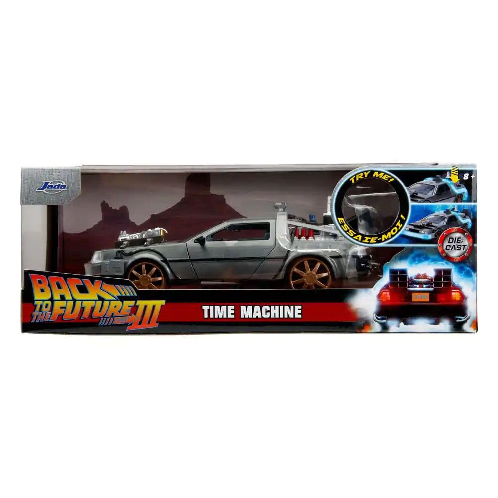 Back to the Future III Hollywood Rides Diecast Model 1/24 DeLorean Time Machine Railroad Wheels Model od lijevanog metala fotografija proizvoda