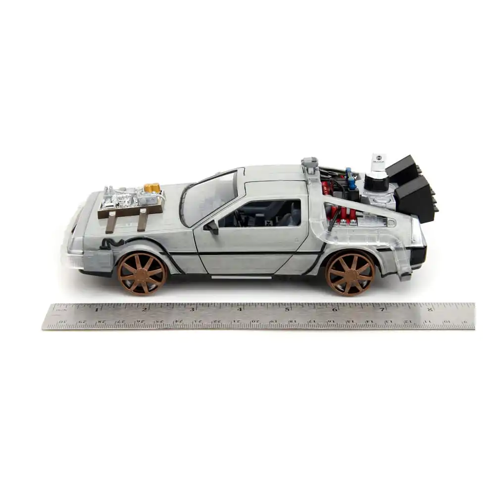 Back to the Future III Hollywood Rides Diecast Model 1/24 DeLorean Time Machine Railroad Wheels Model od lijevanog metala fotografija proizvoda