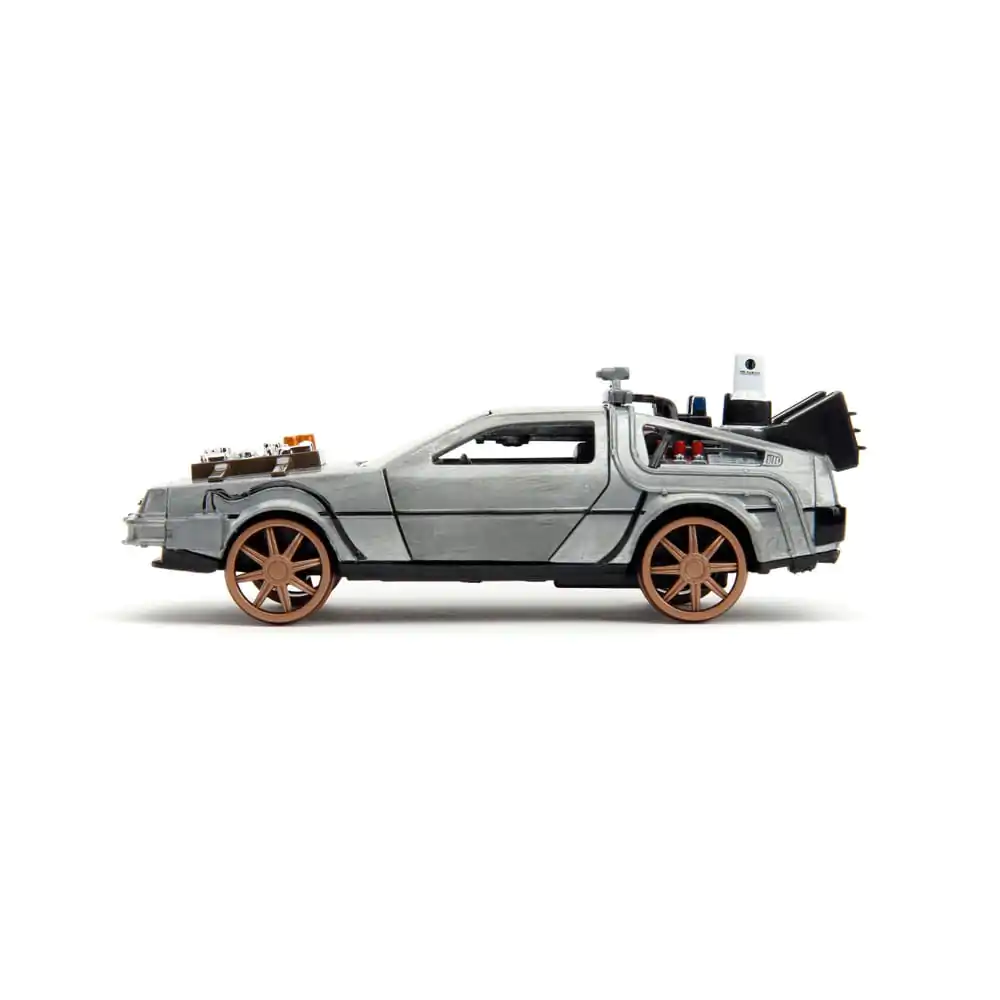 Back to the Future III Hollywood Rides Model od lijevanog metala 1/32 DeLorean Time Machine Željeznički kotači fotografija proizvoda