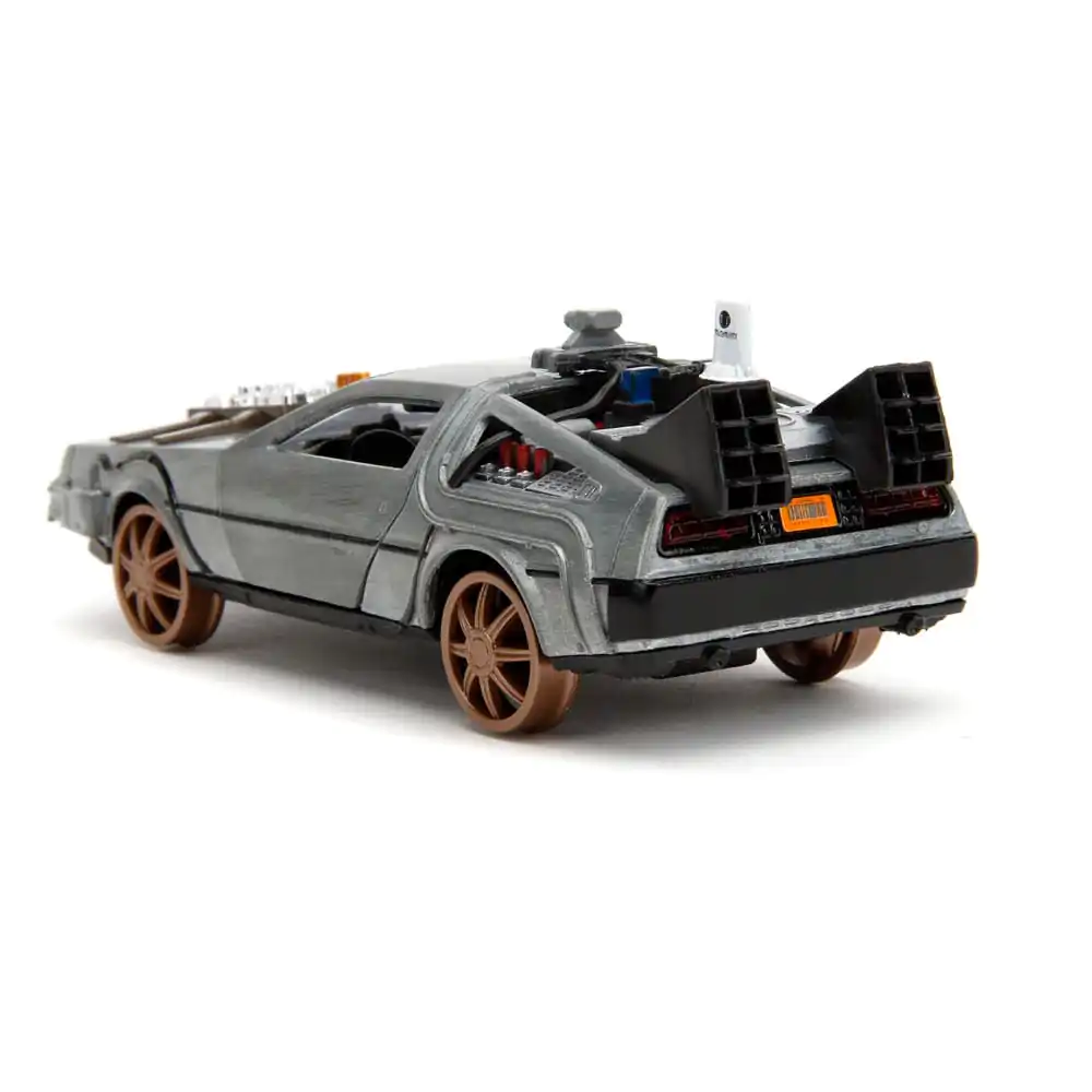 Back to the Future III Hollywood Rides Model od lijevanog metala 1/32 DeLorean Time Machine Željeznički kotači fotografija proizvoda