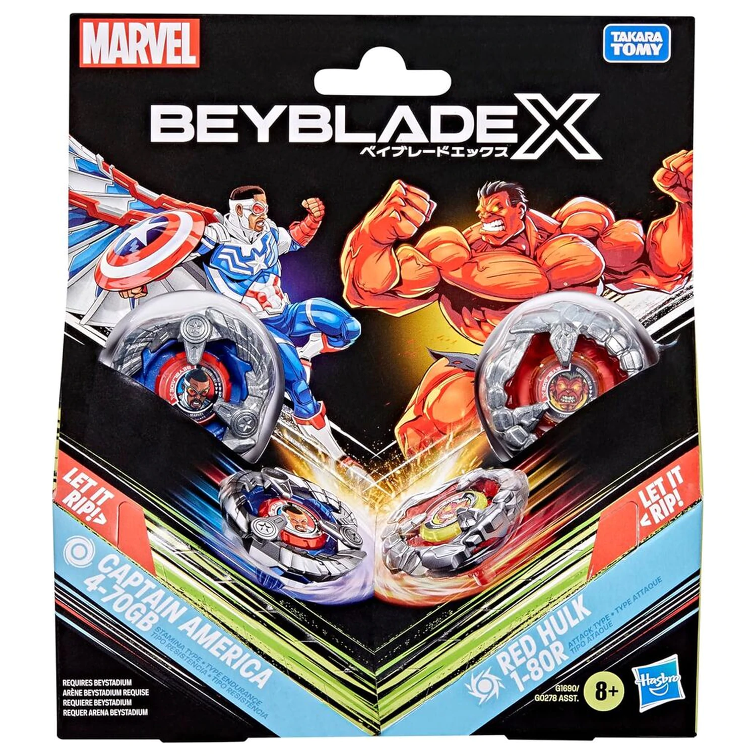 Beyblade X Captain America 4-70GB i Red Hulk 1-80R komplet igra fotografija proizvoda