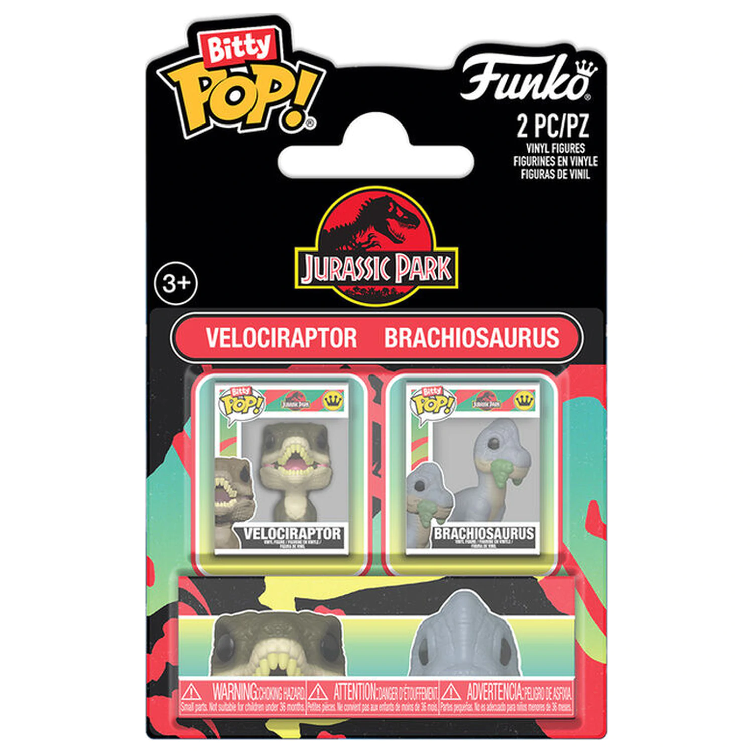 Bitty Funko POP pakiranje 2 figurice Jurassic Park Velociraptor & Brachiosaurus fotografija proizvoda