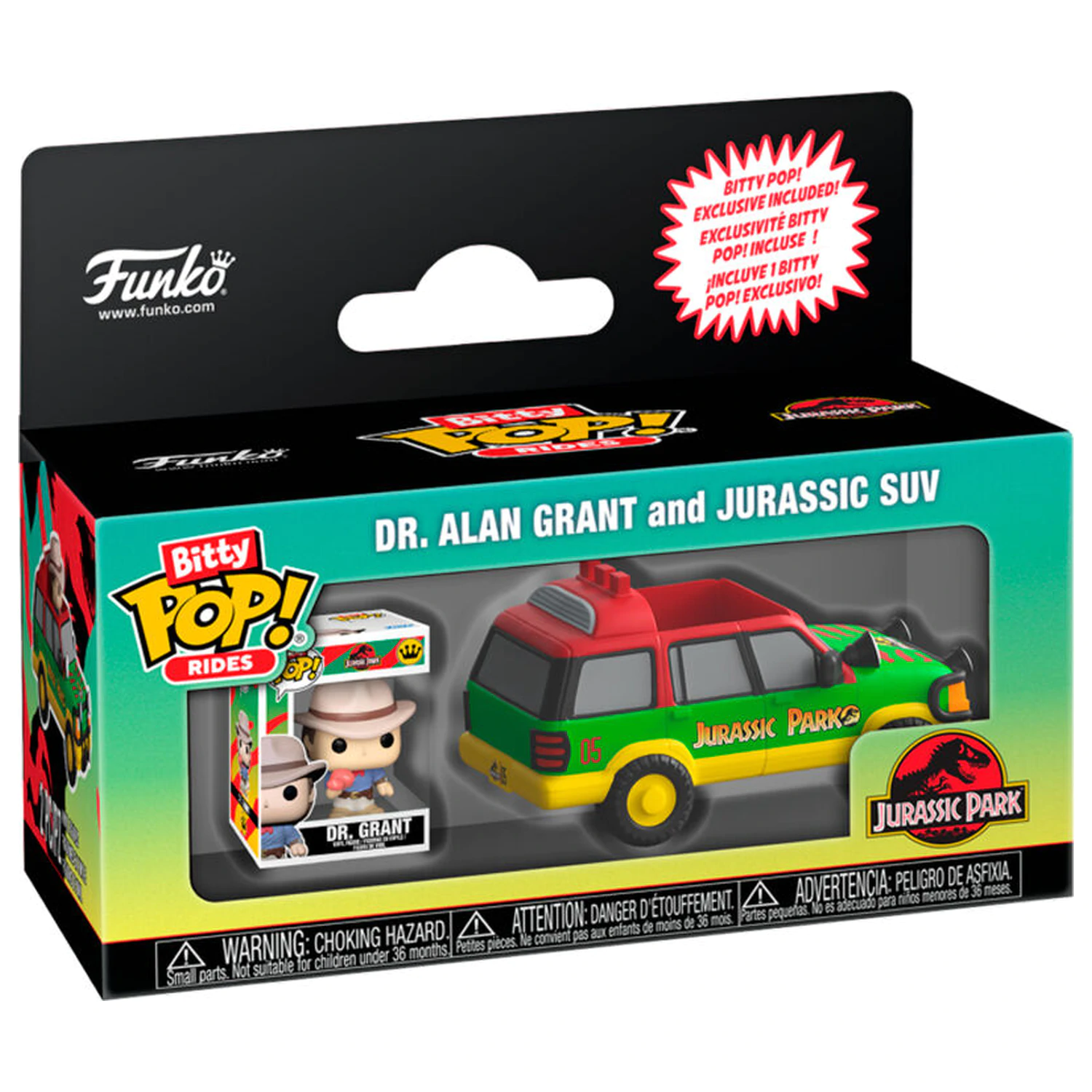 Bitty Funko POP Ride figure Jurassic Park Dr. Alan Grant i Jurassic Suv fotografija proizvoda
