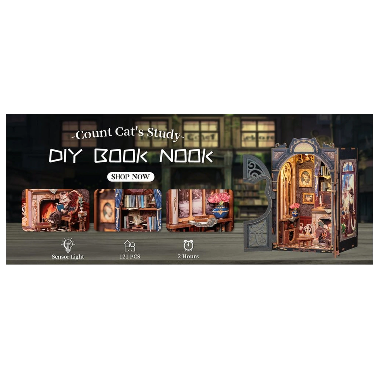 Book Nook Count Cat's Study 17 x 12 cm fotografija proizvoda