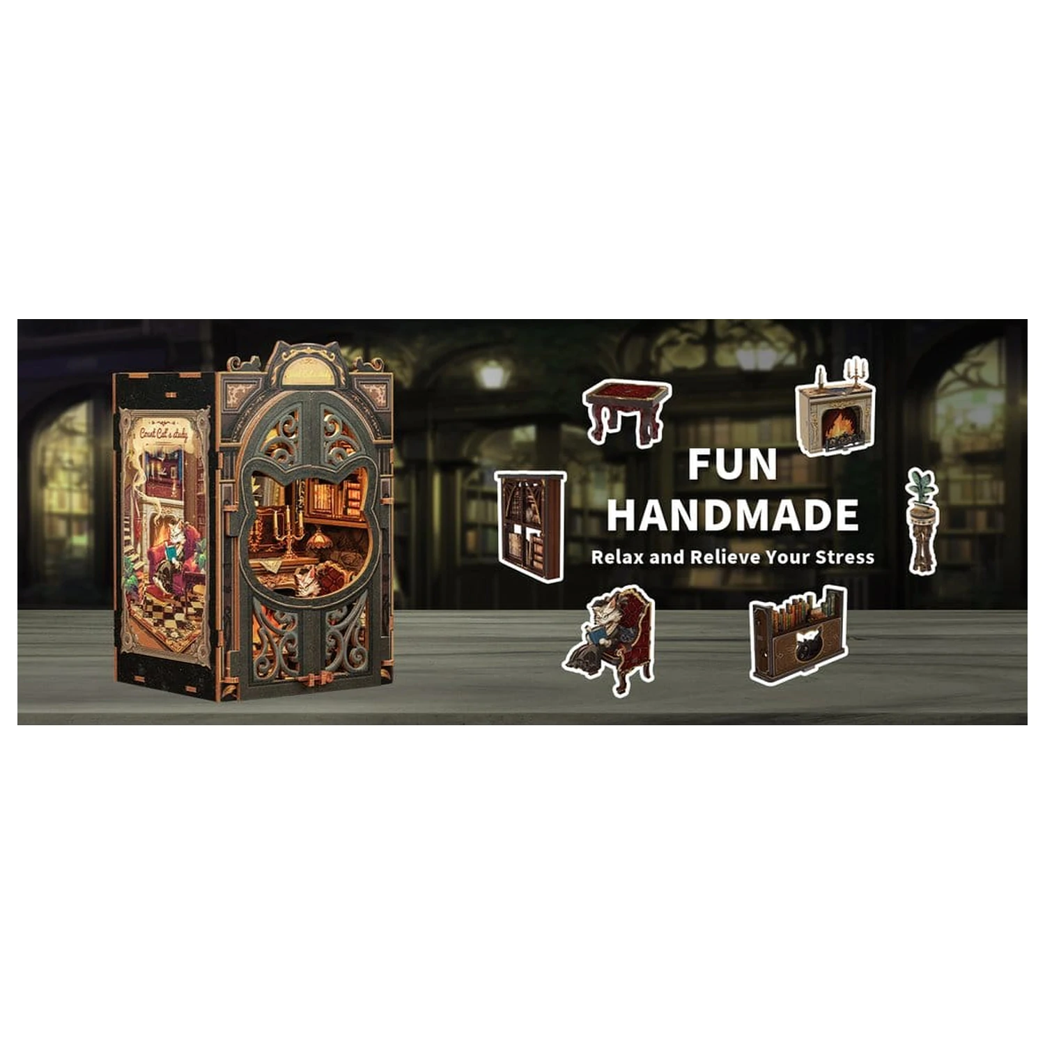 Book Nook Count Cat's Study 17 x 12 cm fotografija proizvoda