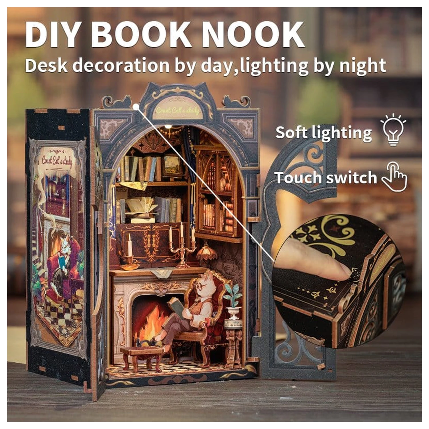 Book Nook Count Cat's Study 17 x 12 cm fotografija proizvoda