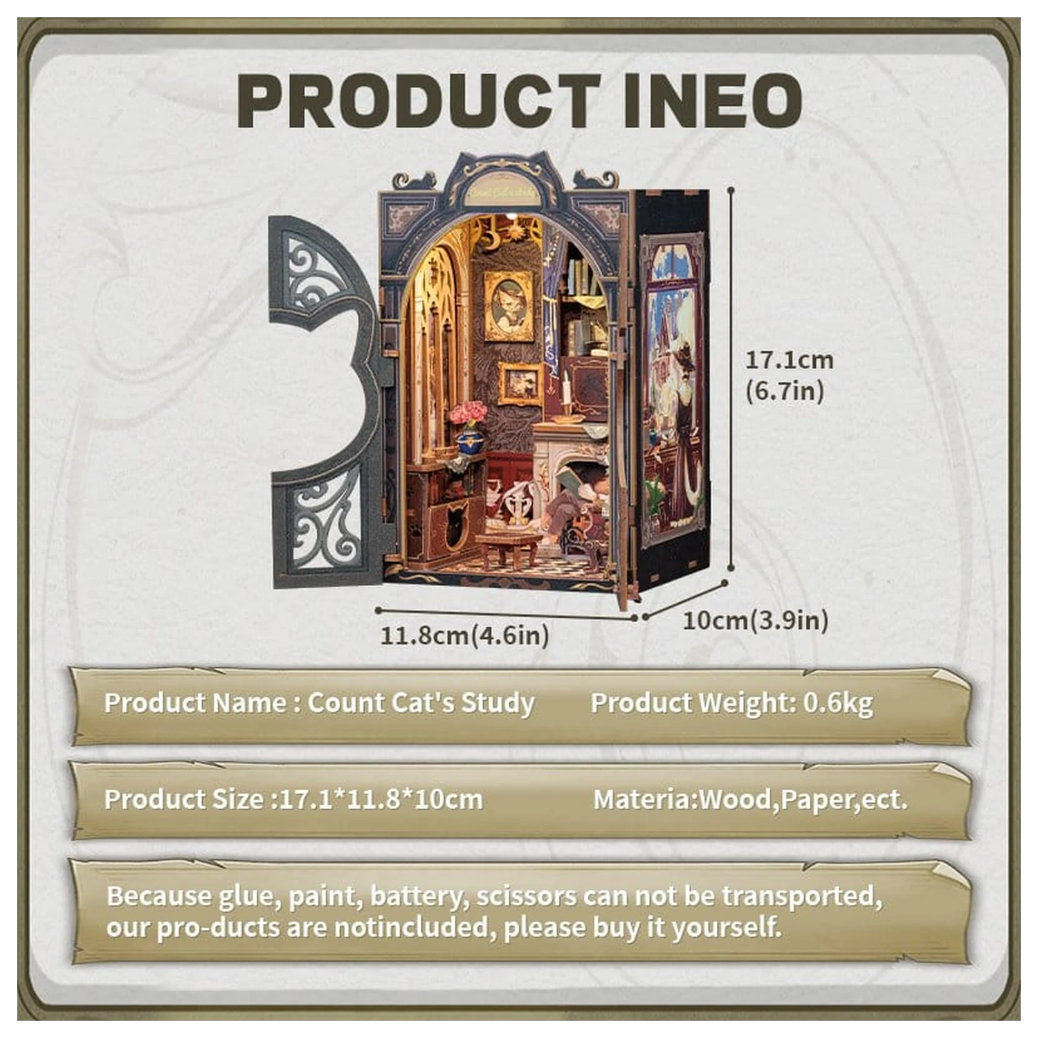 Book Nook Count Cat's Study 17 x 12 cm fotografija proizvoda