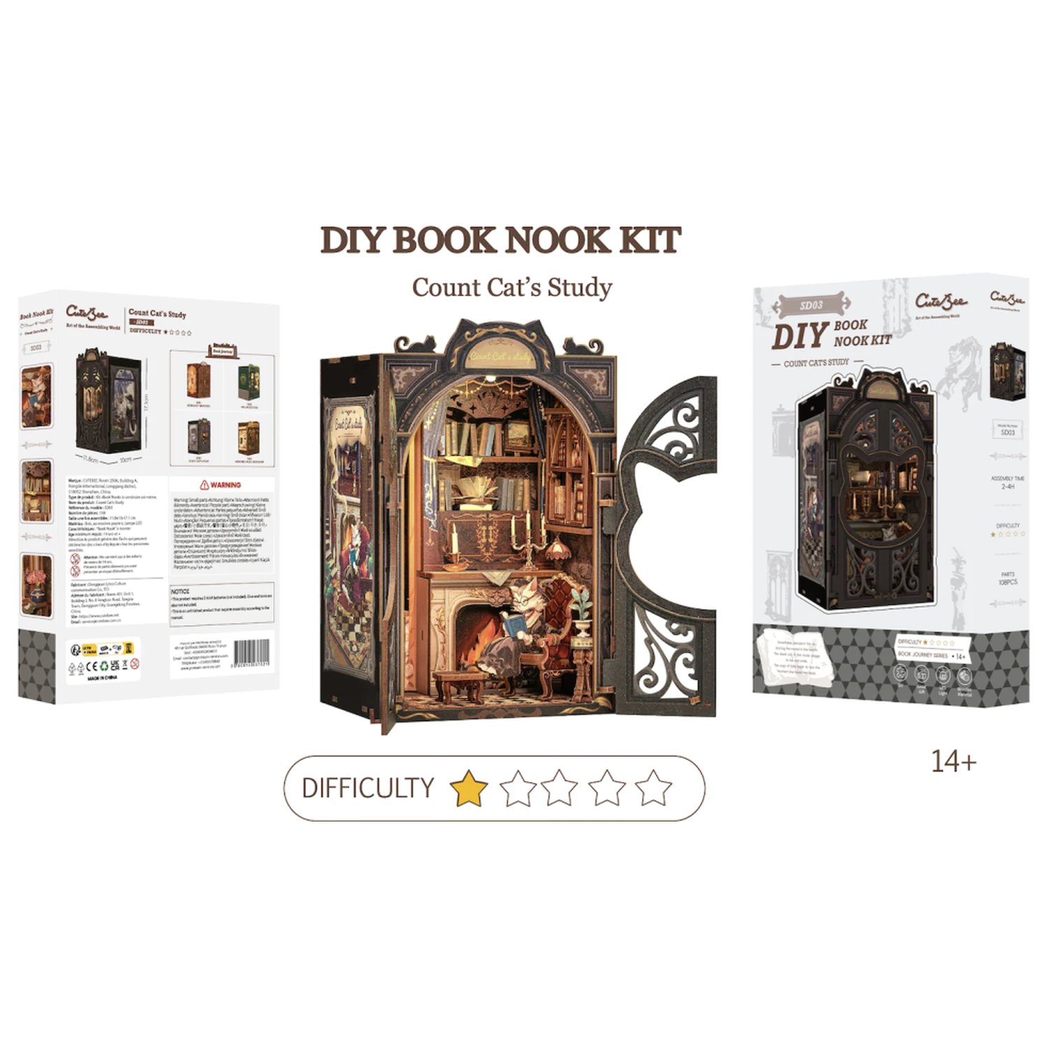BOOK NOOK KIT DIY Count Cat's Study 108 kom. + LED svjetlo fotografija proizvoda