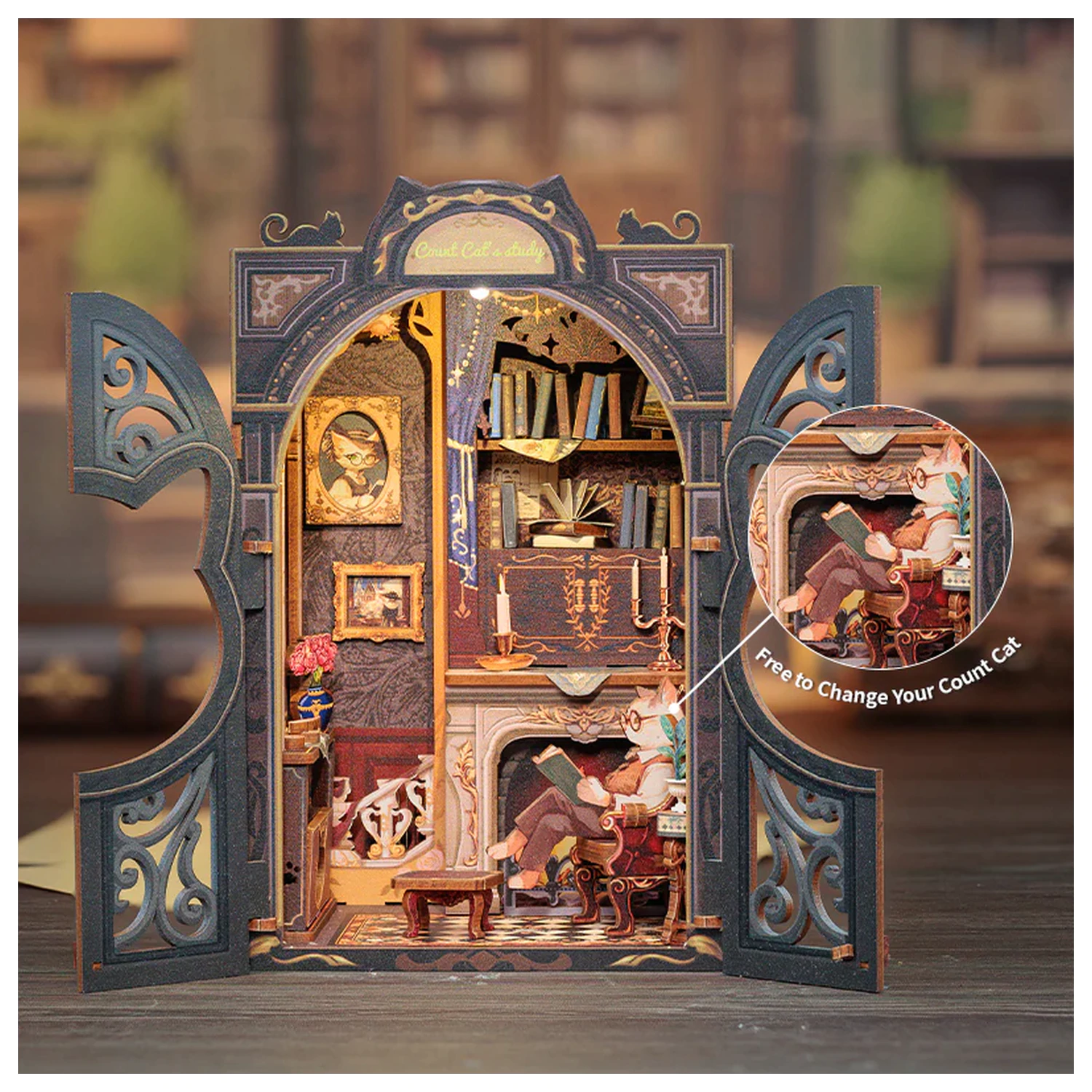 BOOK NOOK KIT DIY Count Cat's Study 108 kom. + LED svjetlo fotografija proizvoda