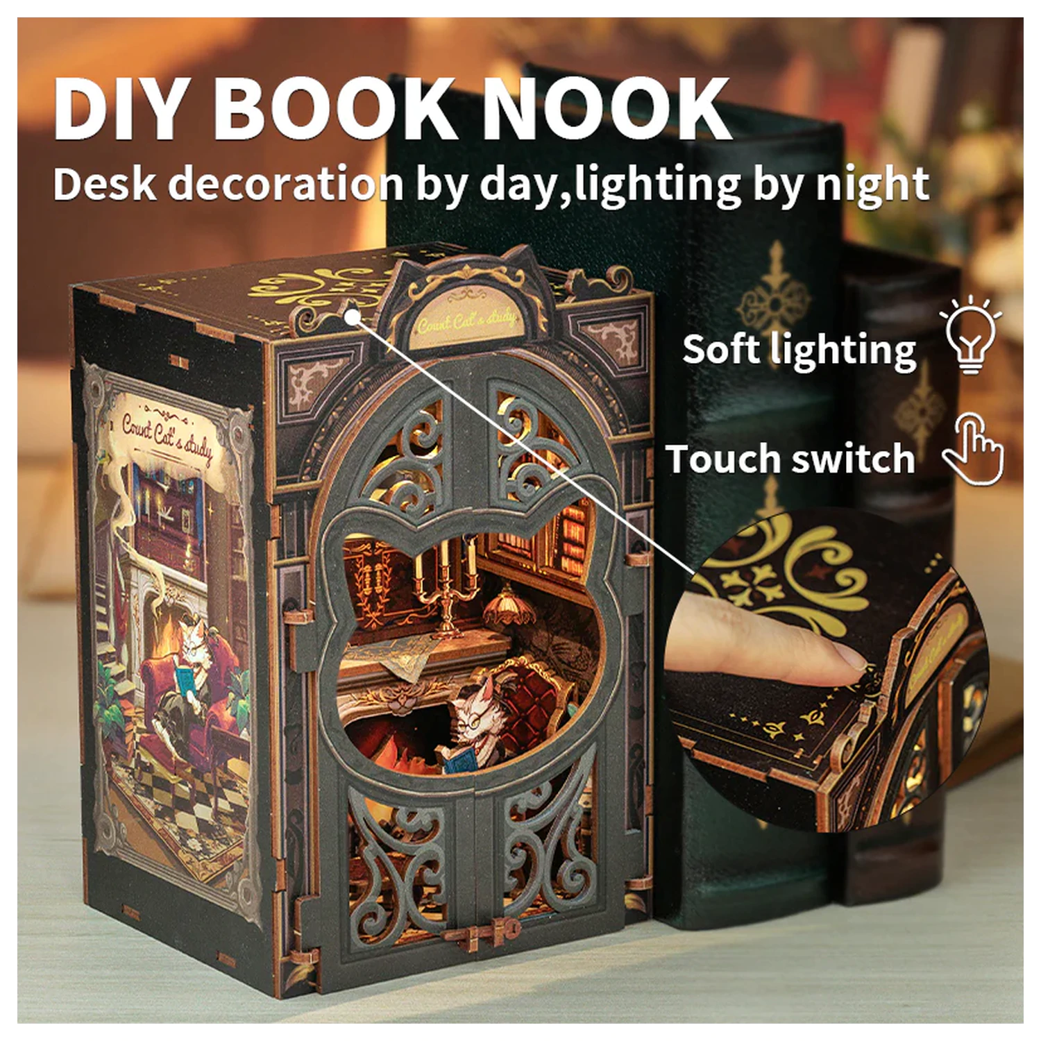 BOOK NOOK KIT DIY Count Cat's Study 108 kom. + LED svjetlo fotografija proizvoda