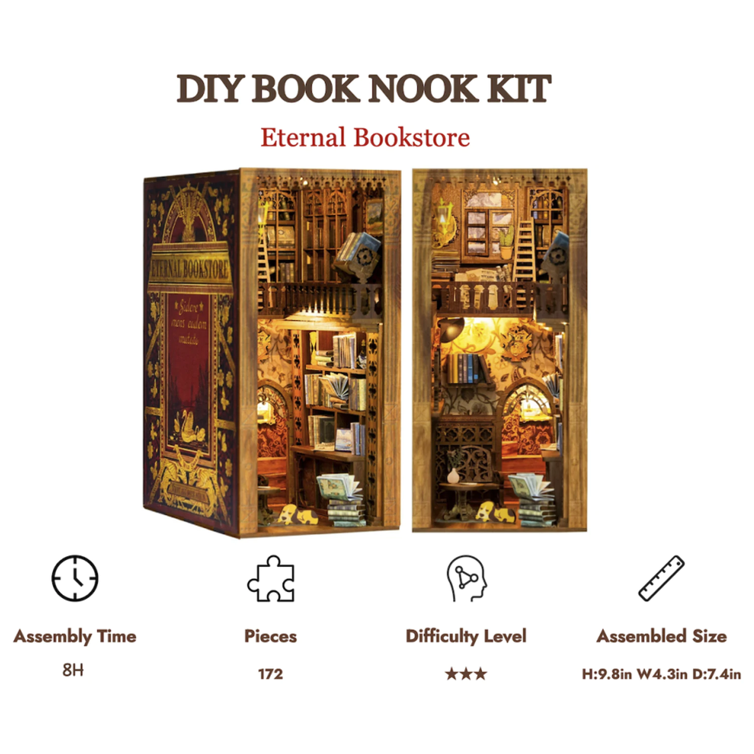 BOOK NOOK KIT DIY Vječna knjižara 172 kom + LED svjetlo fotografija proizvoda