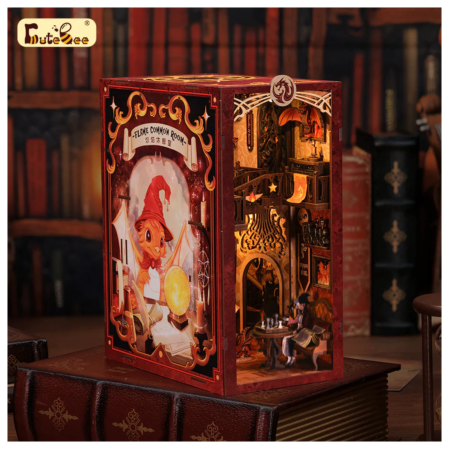 Komplet za uređenje police Book Nook DIY Flame Common Room 226db + LED svjetlo komplet za gradnju fotografija proizvoda