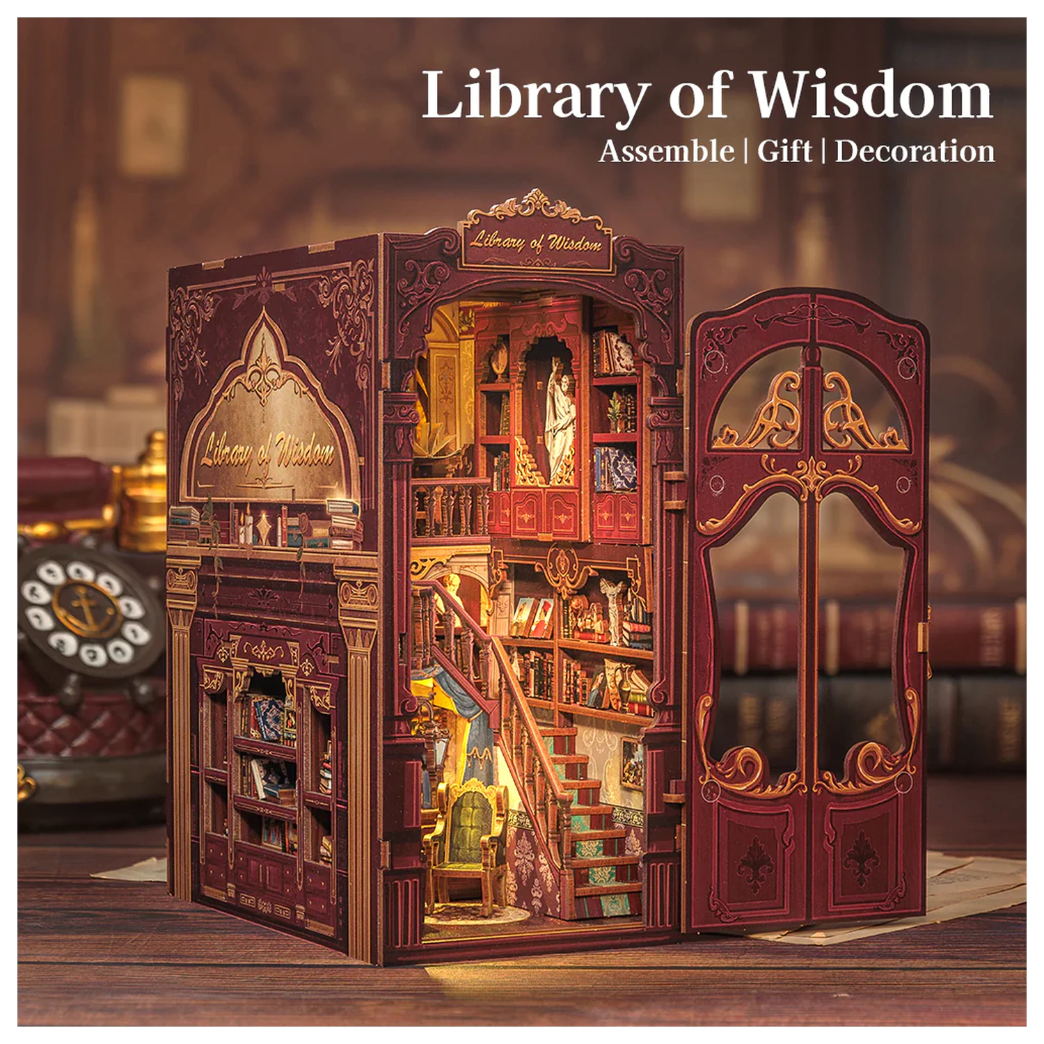 BOOK NOOK KIT DIY Library of Wisdom 281 dijelova + LED svjetlosni set za izgradnju fotografija proizvoda