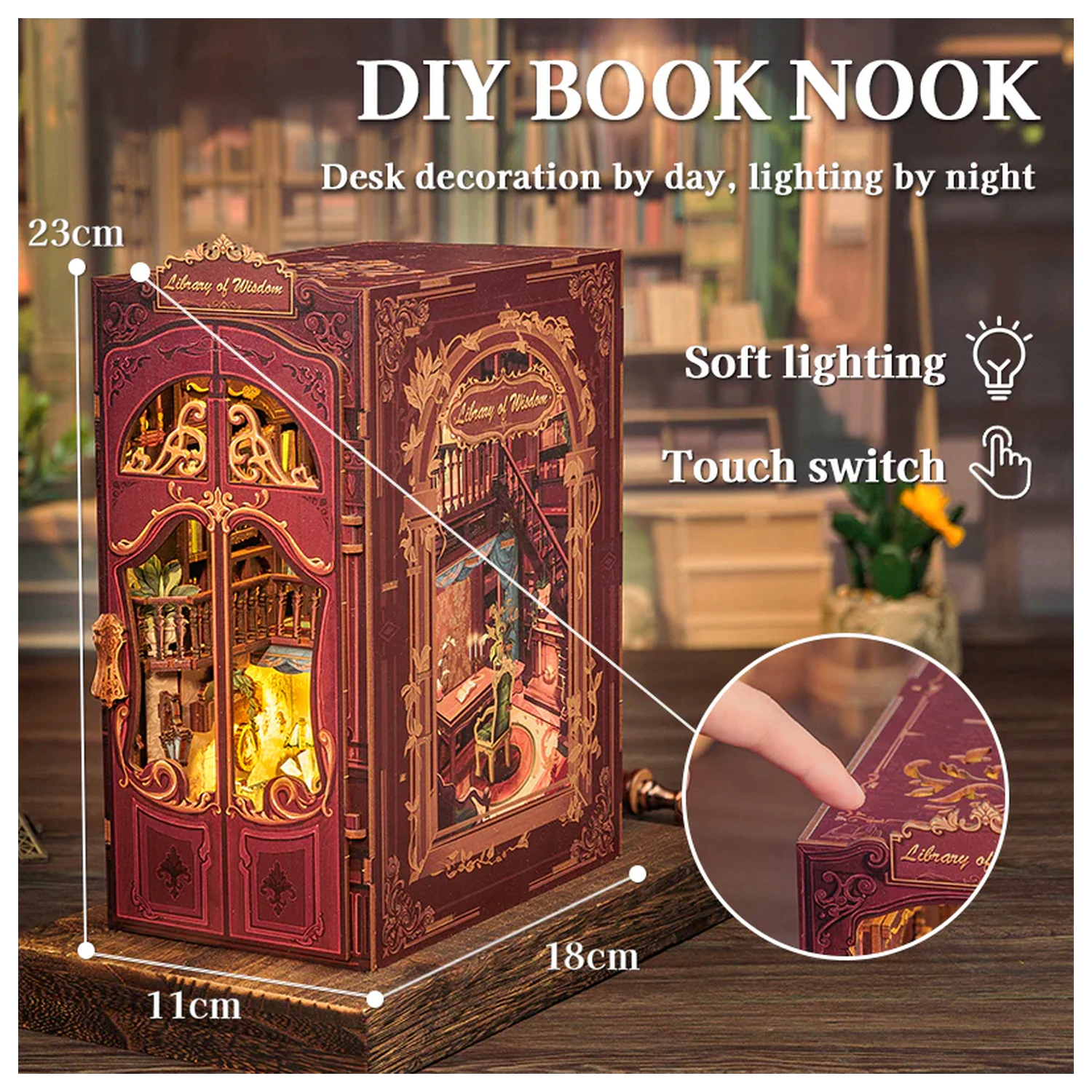 BOOK NOOK KIT DIY Library of Wisdom 281 dijelova + LED svjetlosni set za izgradnju fotografija proizvoda