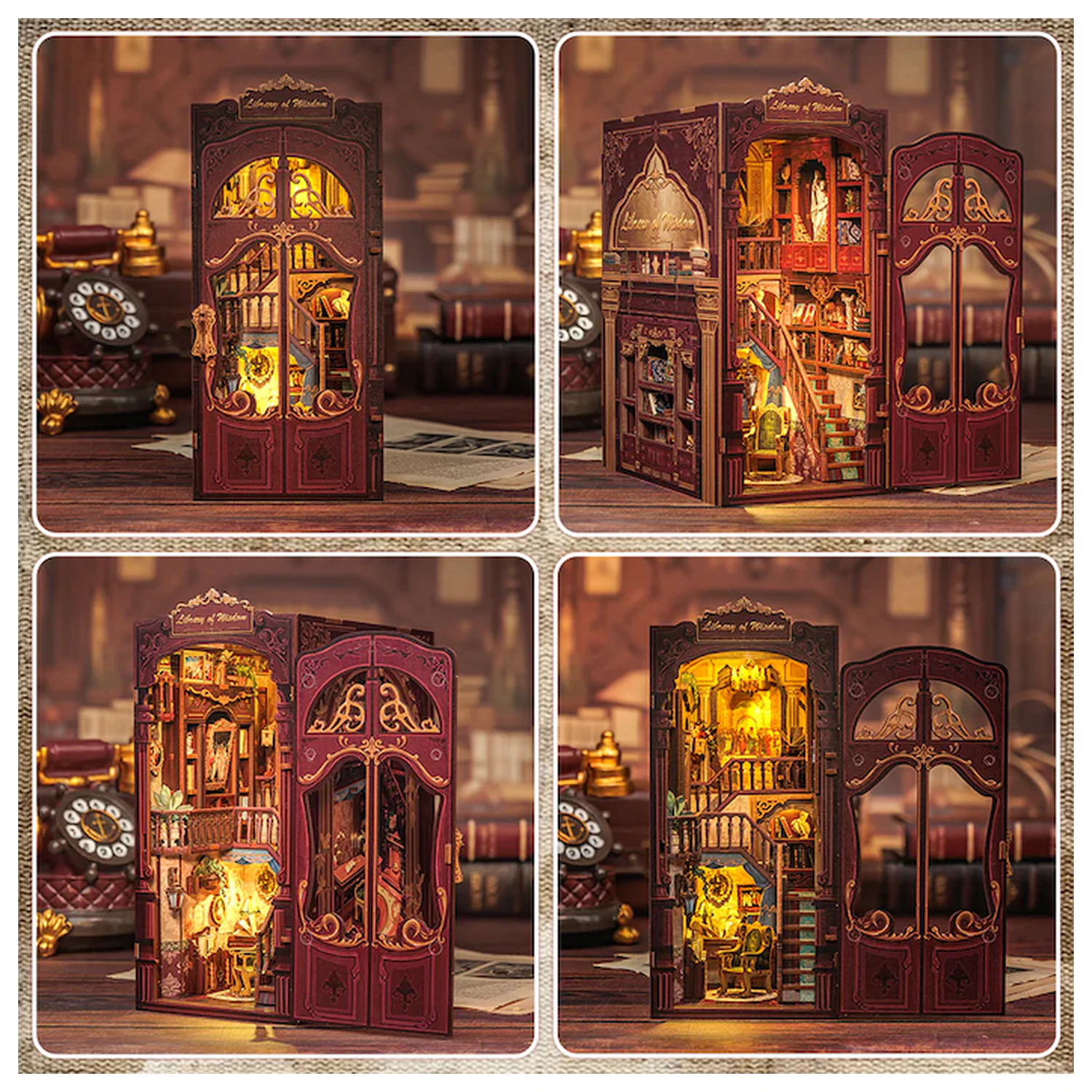 BOOK NOOK KIT DIY Library of Wisdom 281 dijelova + LED svjetlosni set za izgradnju fotografija proizvoda