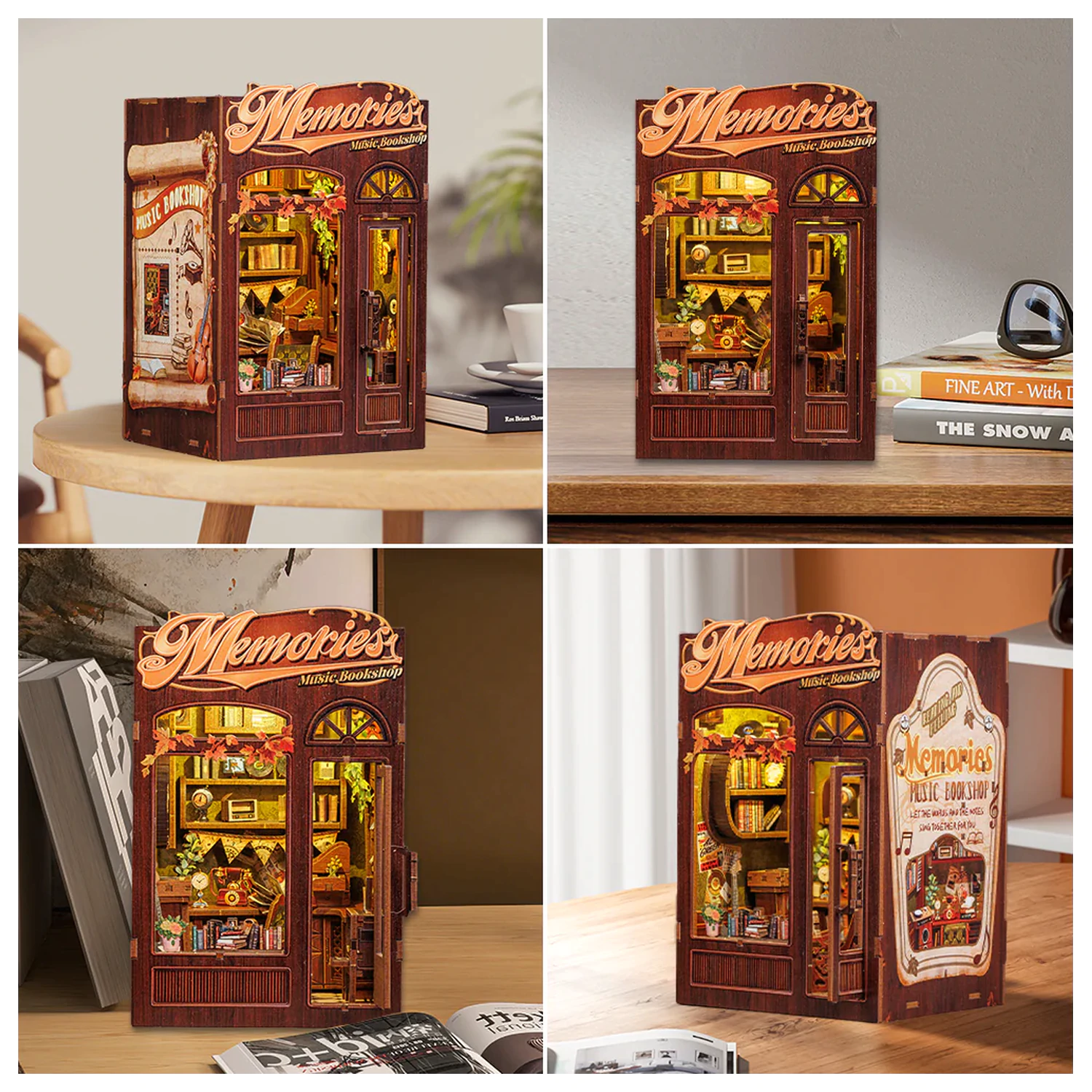 BOOK NOOK KIT DIY Memories Music Bookshop 136 komada + LED Svjetlo komplet za sastavljanje fotografija proizvoda
