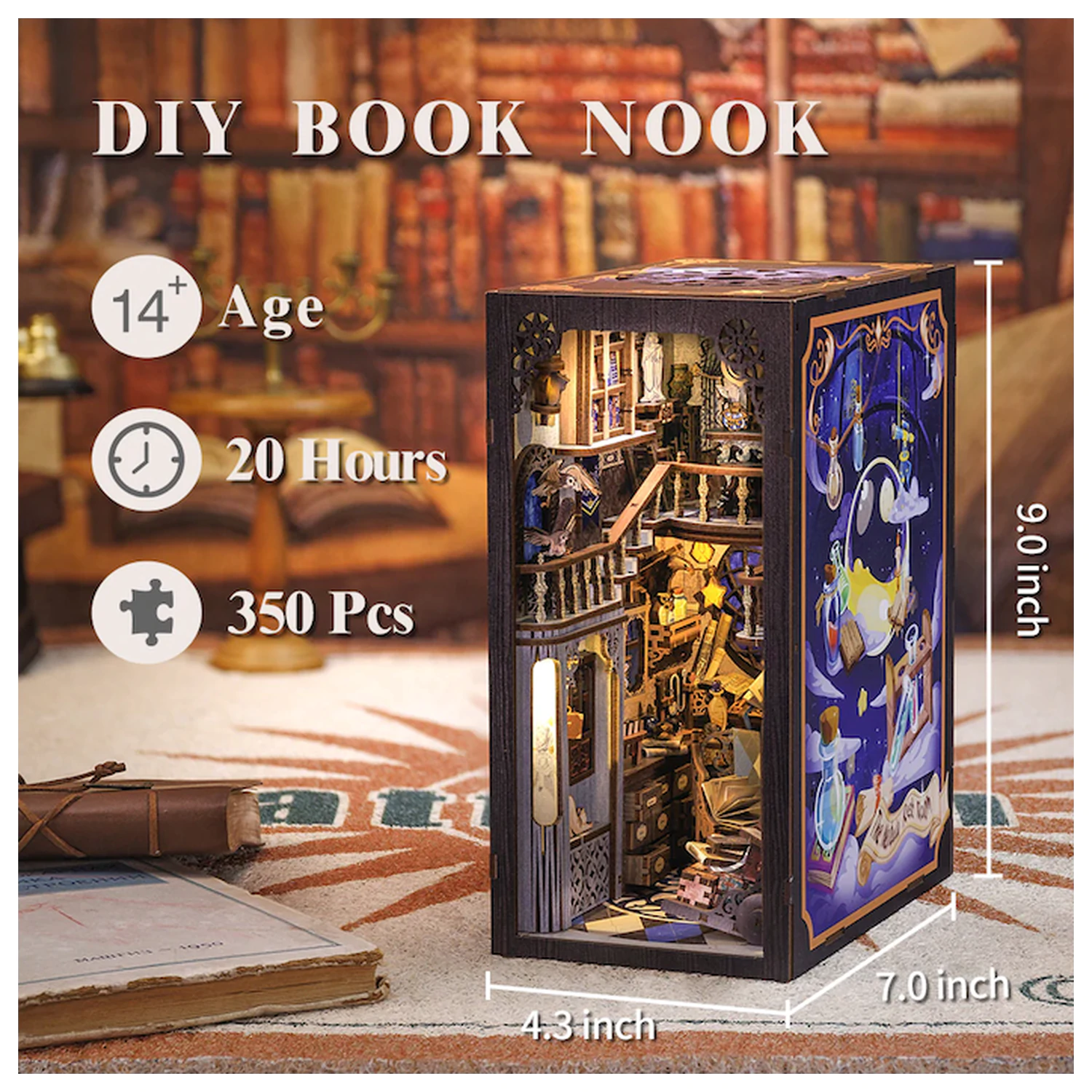 BOOK NOOK KIT DIY Nebula Common Room 350 dijelova + LED svjetlosni set za izgradnju fotografija proizvoda