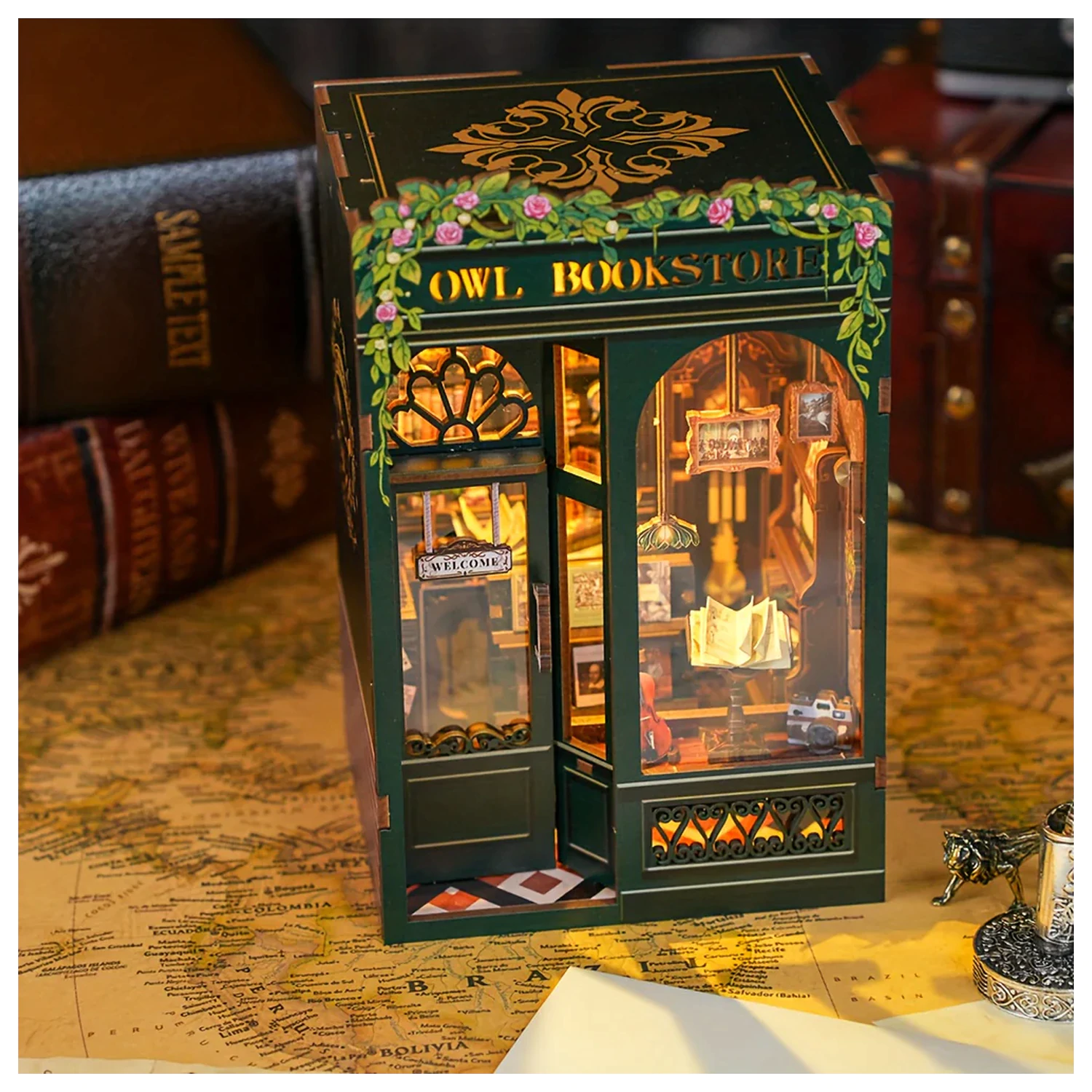 BOOK NOOK KIT DIY Owl Bookstore set za građenje od 139 komada + LED svjetlo fotografija proizvoda