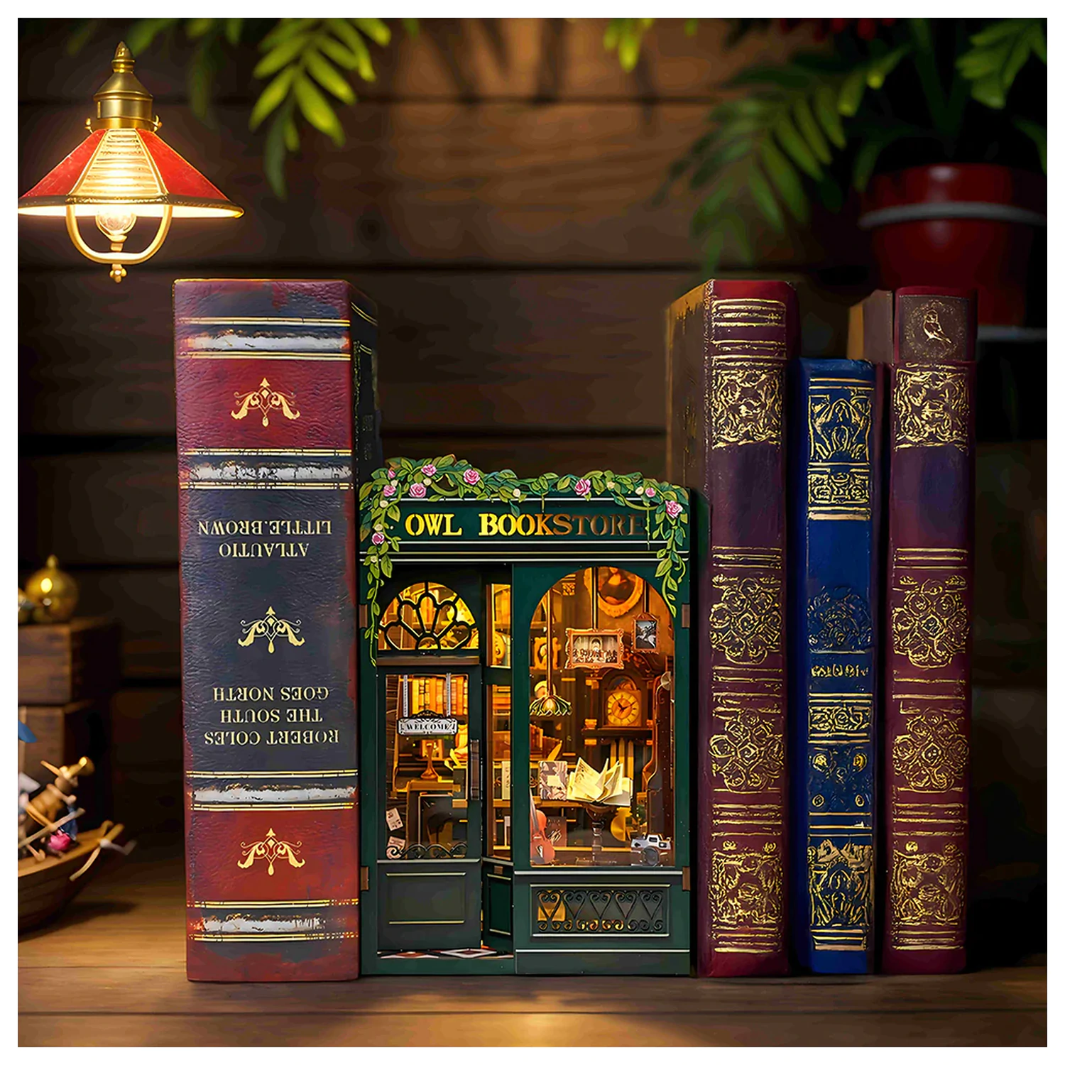 BOOK NOOK KIT DIY Owl Bookstore set za građenje od 139 komada + LED svjetlo fotografija proizvoda