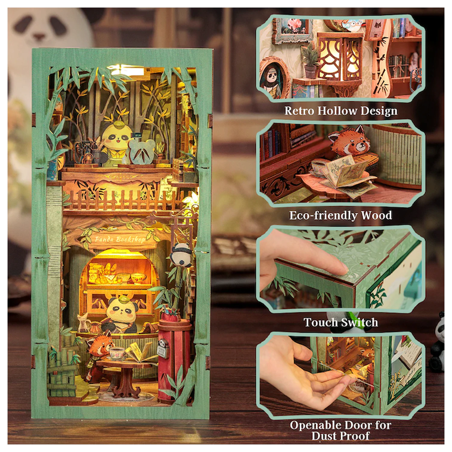 BOOK NOOK KIT DIY Panda Bookshop 239 dijelova + LED svjetlo fotografija proizvoda