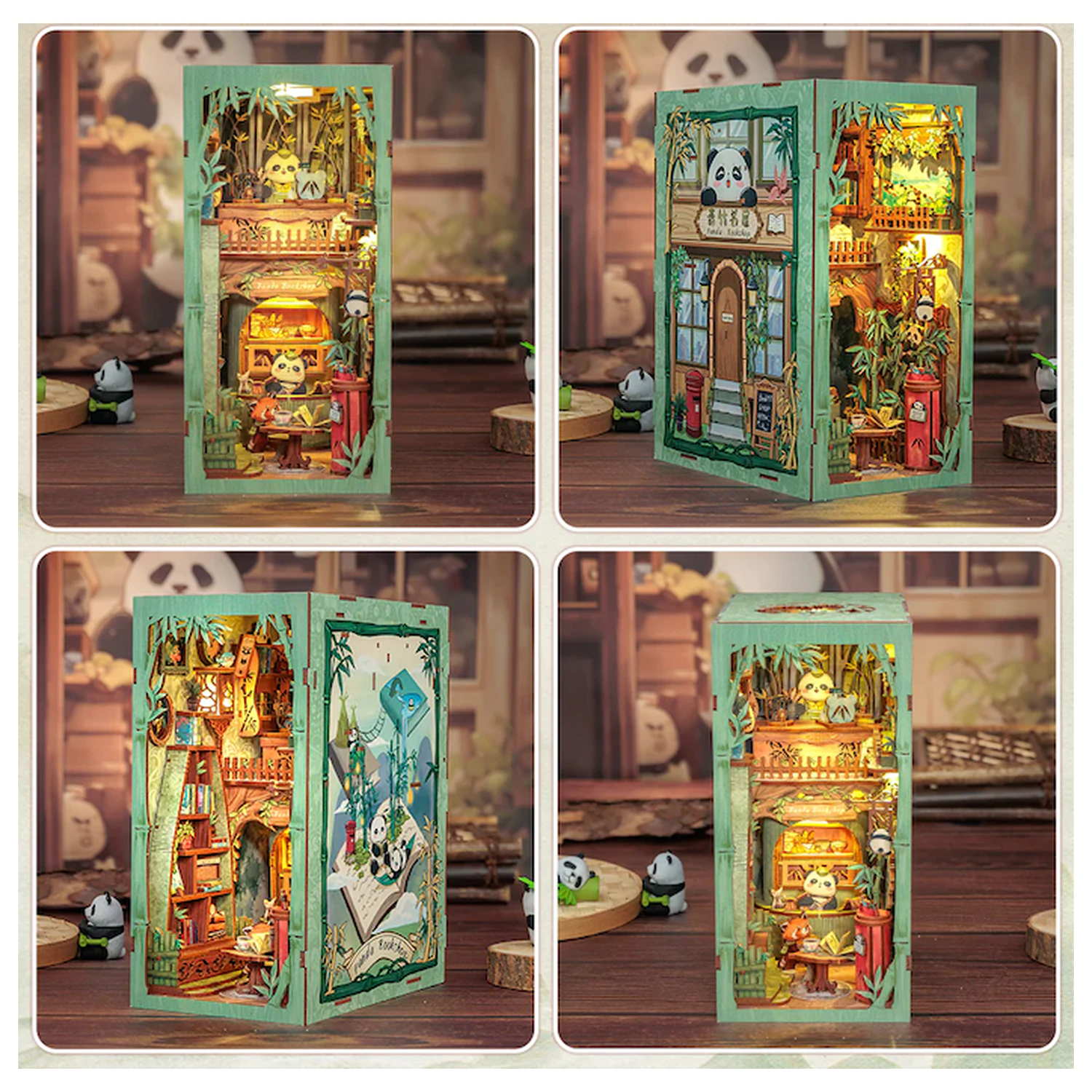 BOOK NOOK KIT DIY Panda Bookshop 239 dijelova + LED svjetlo fotografija proizvoda