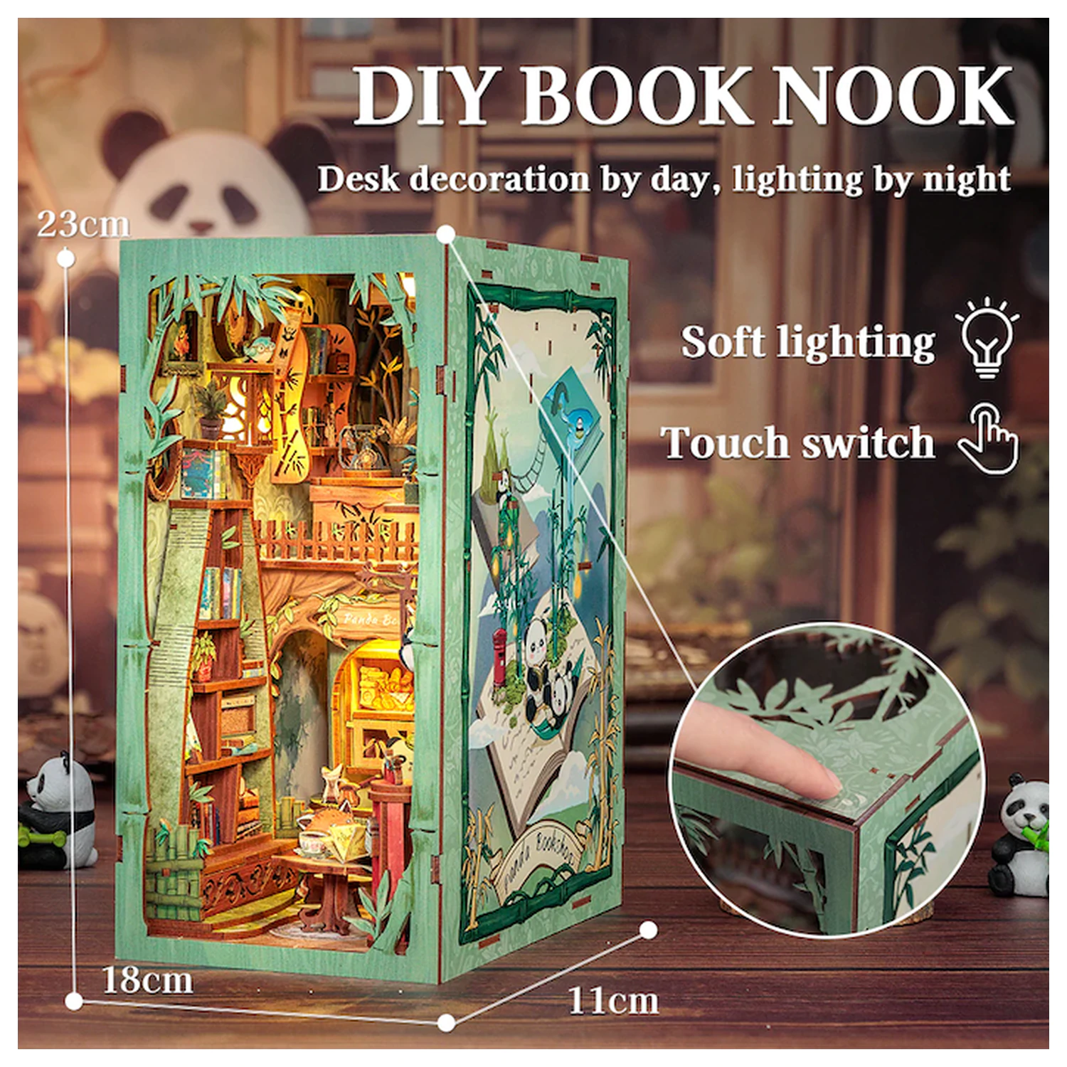 BOOK NOOK KIT DIY Panda Bookshop 239 dijelova + LED svjetlo fotografija proizvoda