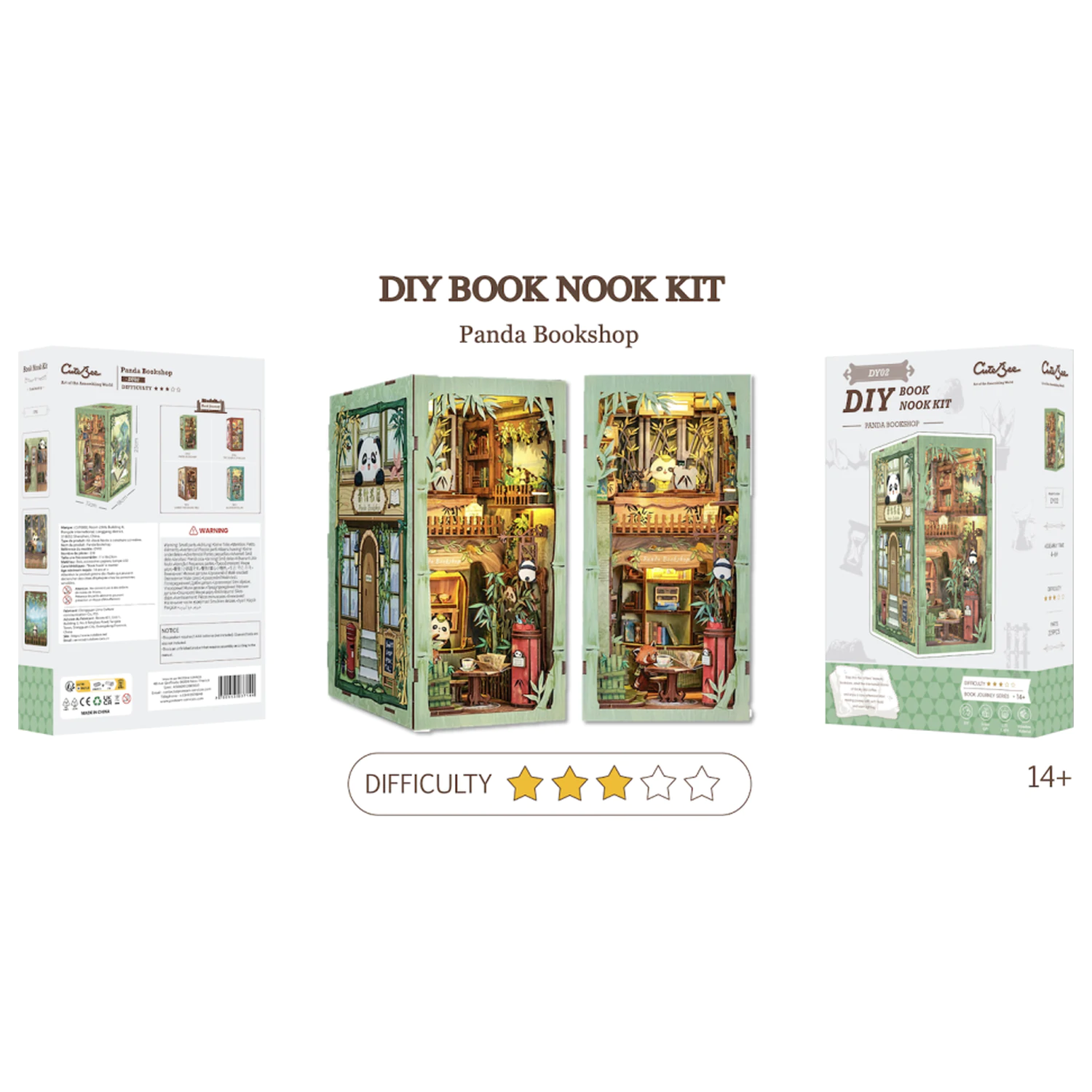 BOOK NOOK KIT DIY Panda Bookshop 239 dijelova + LED svjetlo fotografija proizvoda