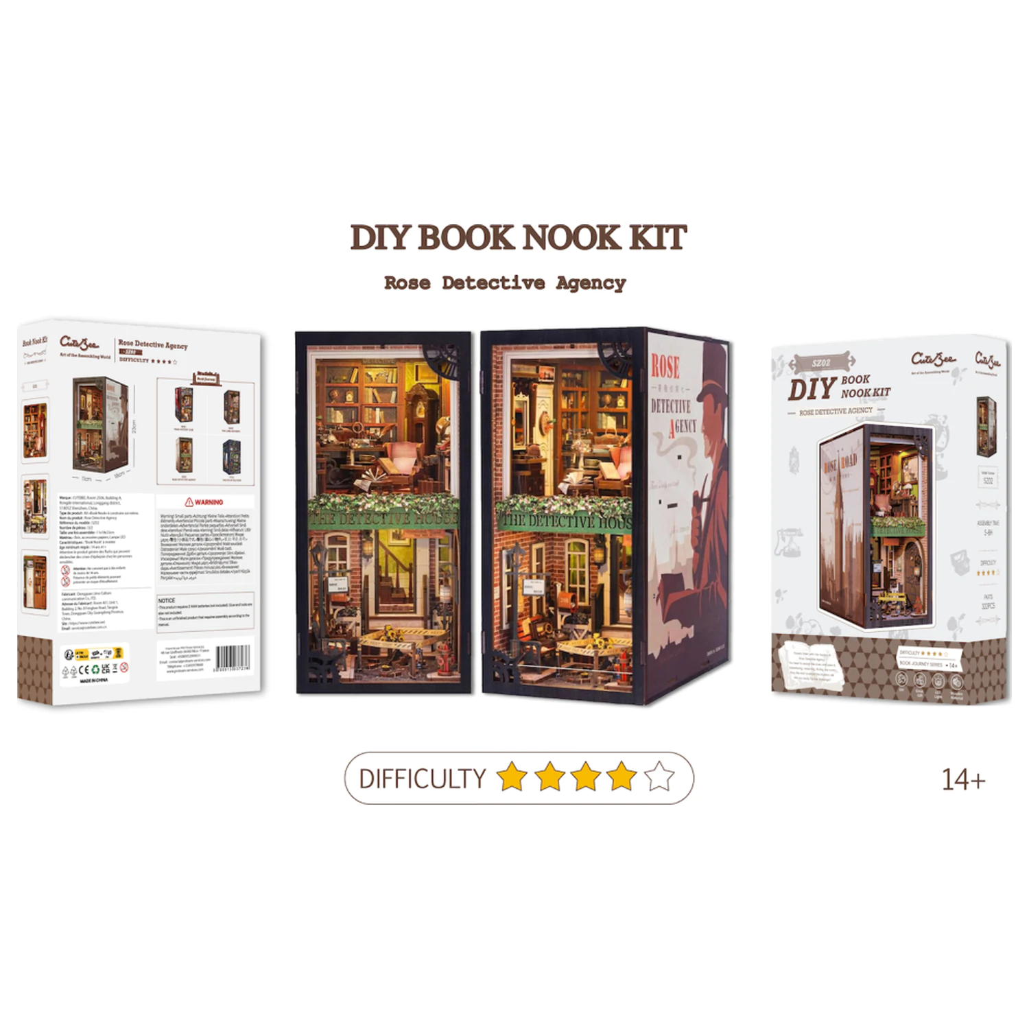 BOOK NOOK KIT DIY Rose Detective Agency 322 kom + LED svjetlosni konstrukcijski set fotografija proizvoda
