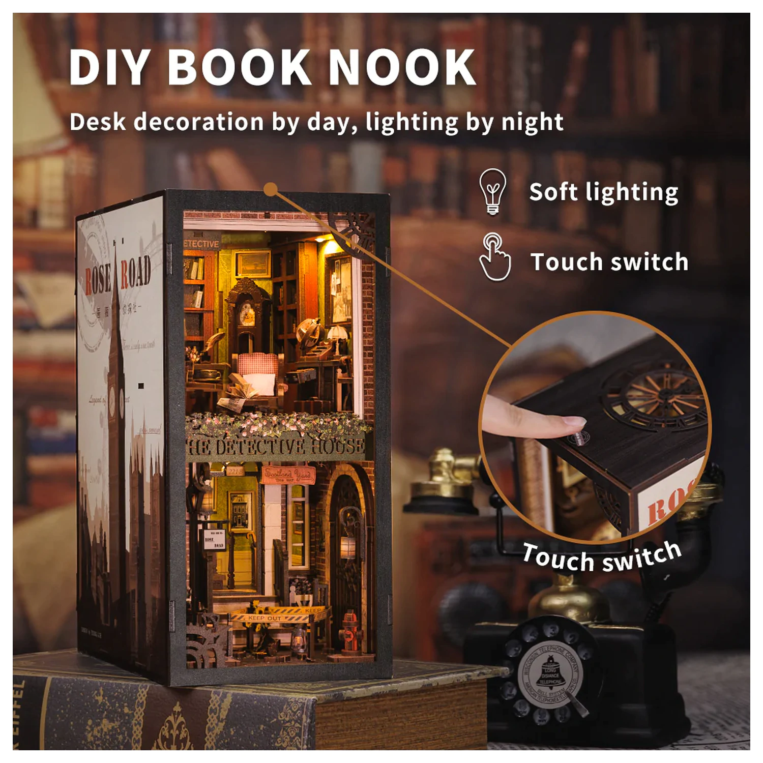 BOOK NOOK KIT DIY Rose Detective Agency 322 kom + LED svjetlosni konstrukcijski set fotografija proizvoda