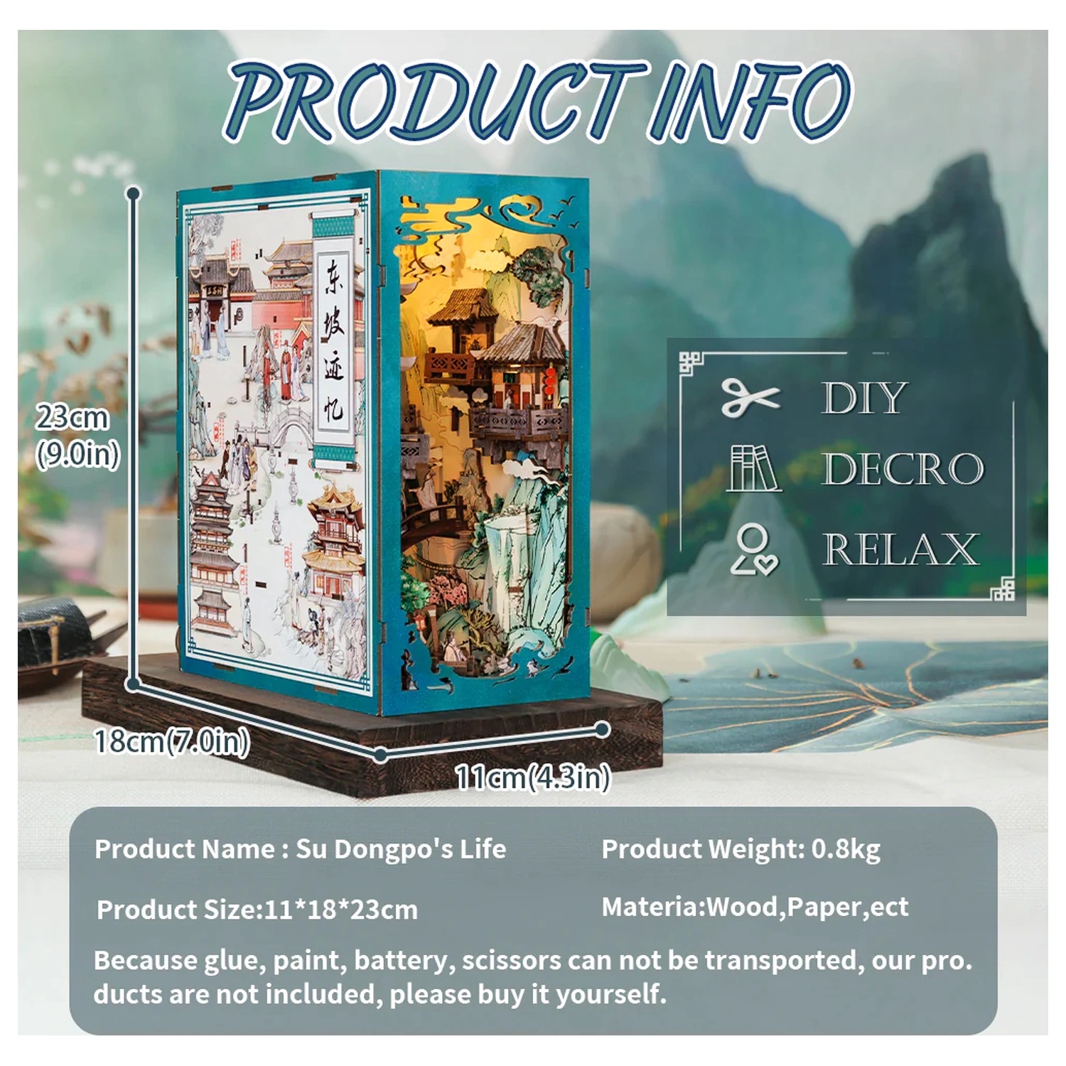 BOOK NOOK KIT DIY Su Dongpo's Life 280 komada + LED Light komplet za izgradnju fotografija proizvoda