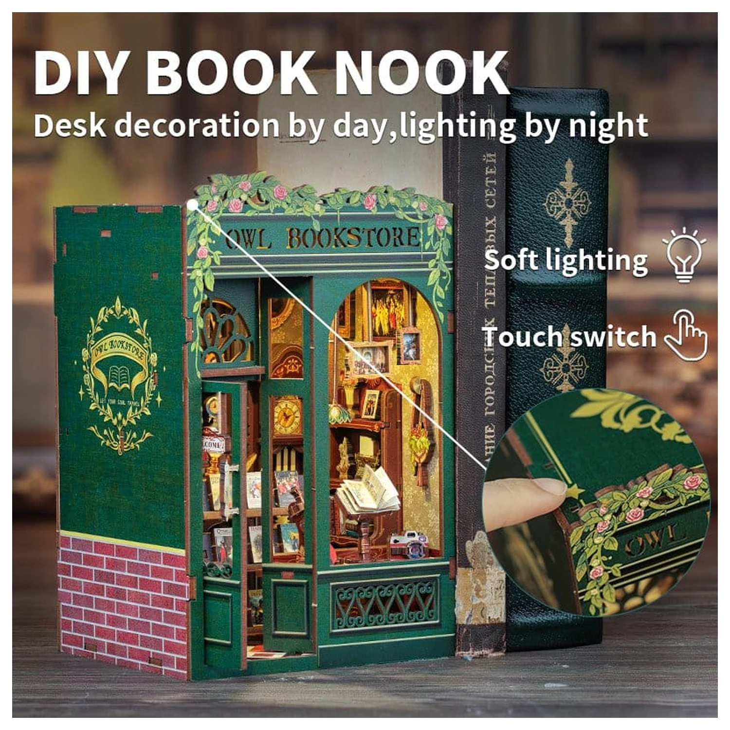 Book Nook Owl Bookstore 17 x 12 cm fotografija proizvoda