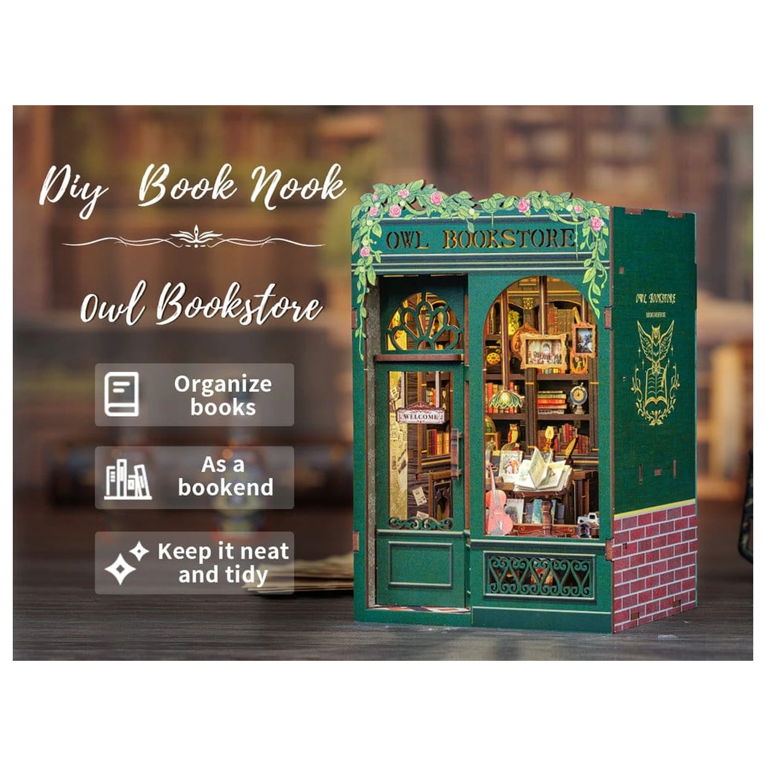 Book Nook Owl Bookstore 17 x 12 cm fotografija proizvoda