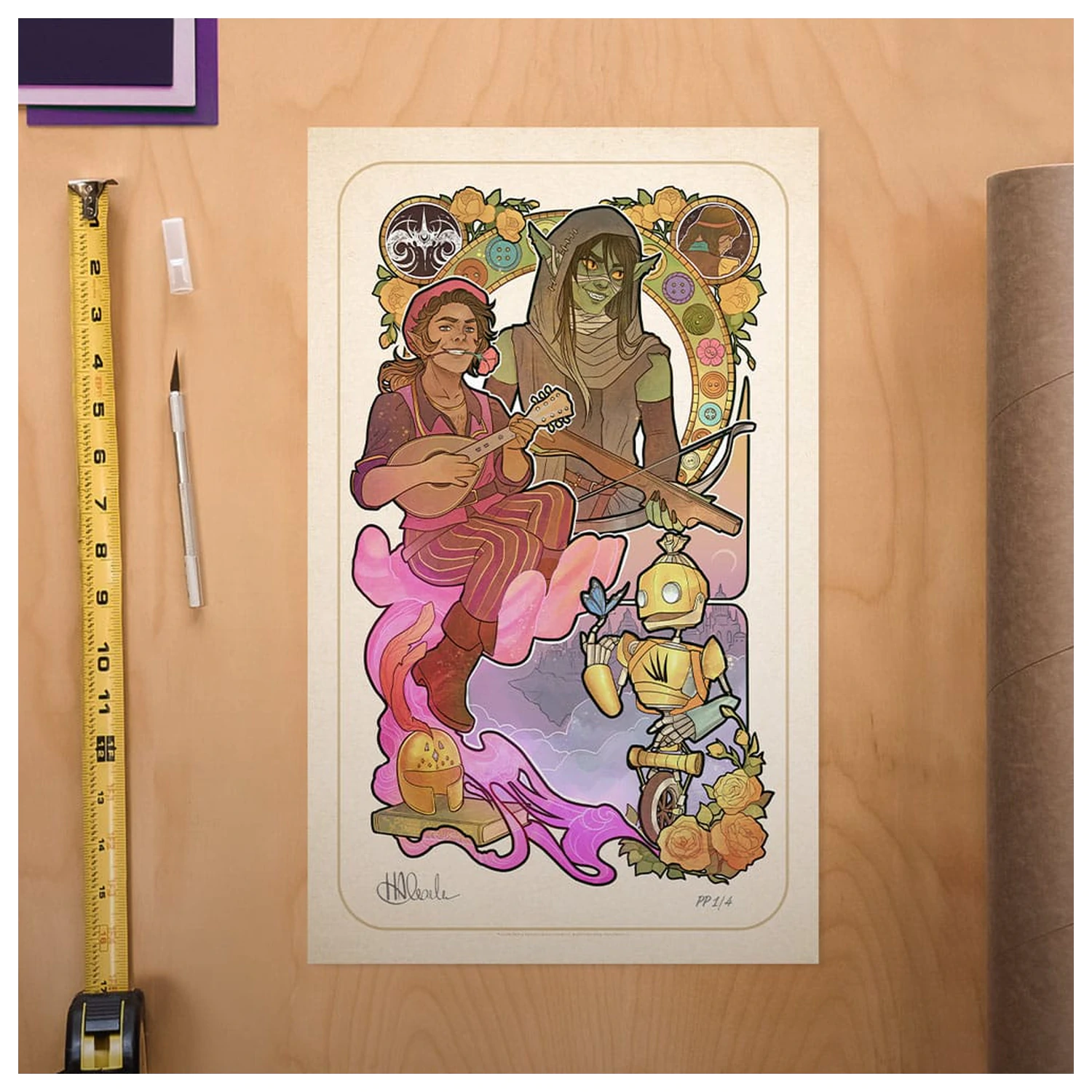 Critical Role Art Print Sam Riegel: 10th Anniversary Art Nouveau Illustrations 46 x 28 cm - bez okvira fotografija proizvoda