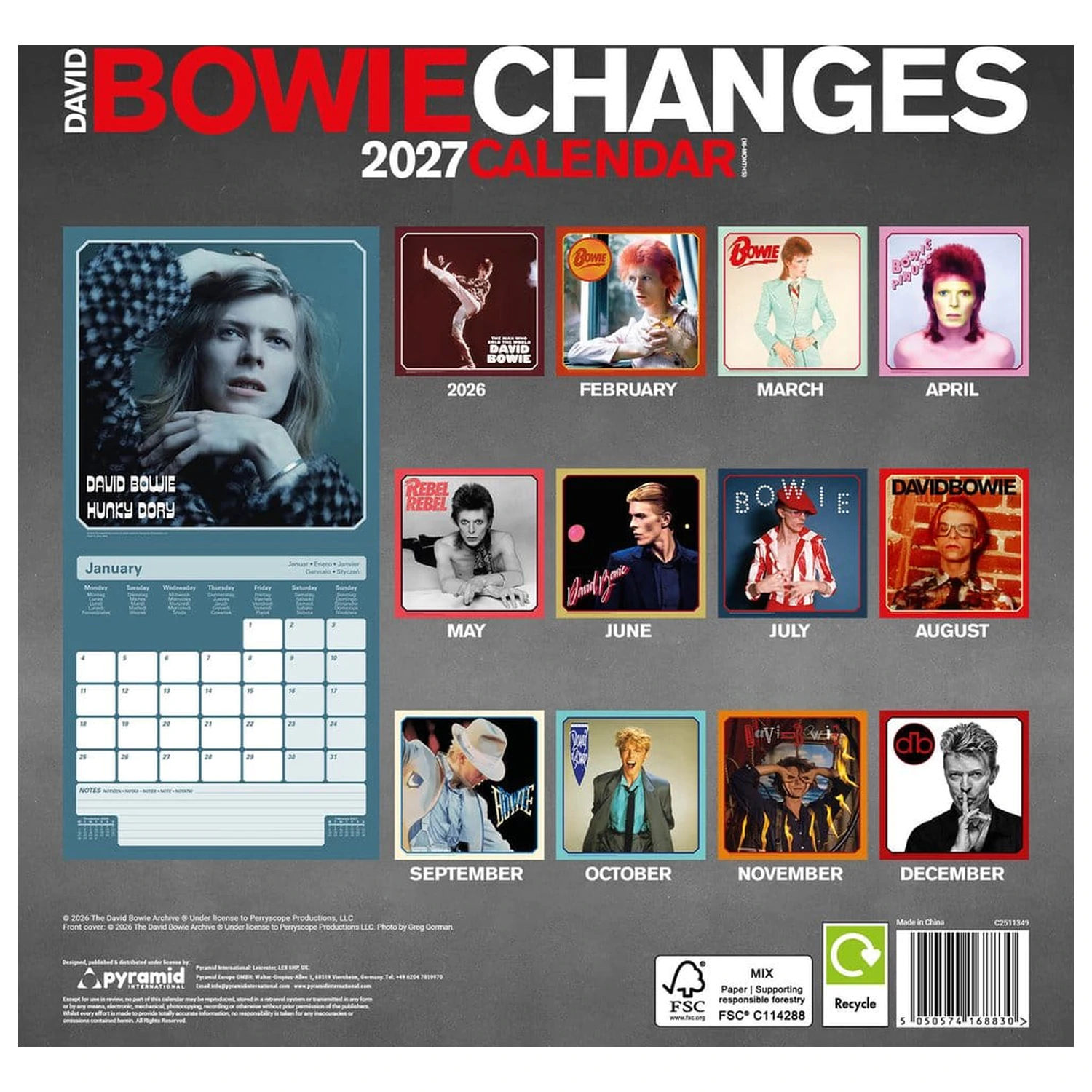 David Bowie Kalendar Changes 2027 30 x 30 cm fotografija proizvoda