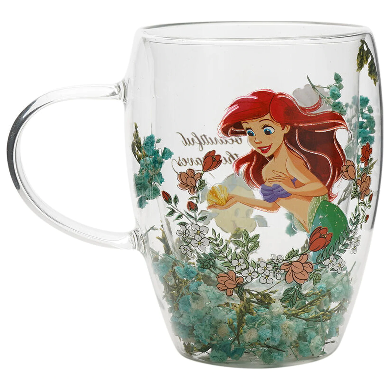 Disney Princess Ariel cvjetna ukrasna staklena šalica 300 ml fotografija proizvoda