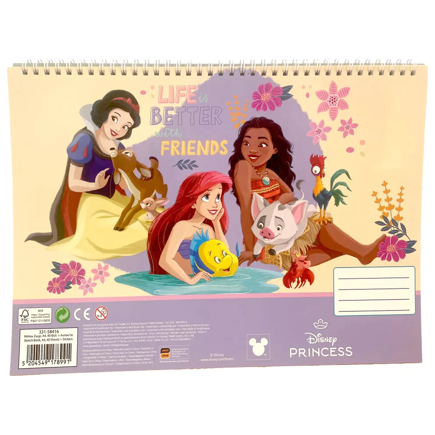 Disney Princesses Life A/4 spiralni blok za crtanje 40 listova s naljepnicama fotografija proizvoda