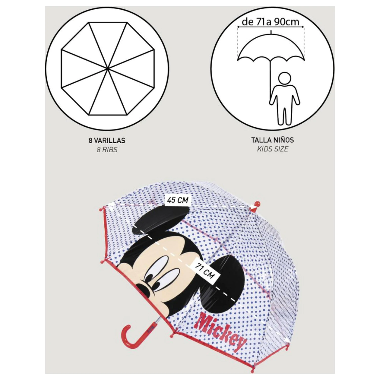 Disney Mickey Blue Dots Prozirni Kišobran za djecu fotografija proizvoda