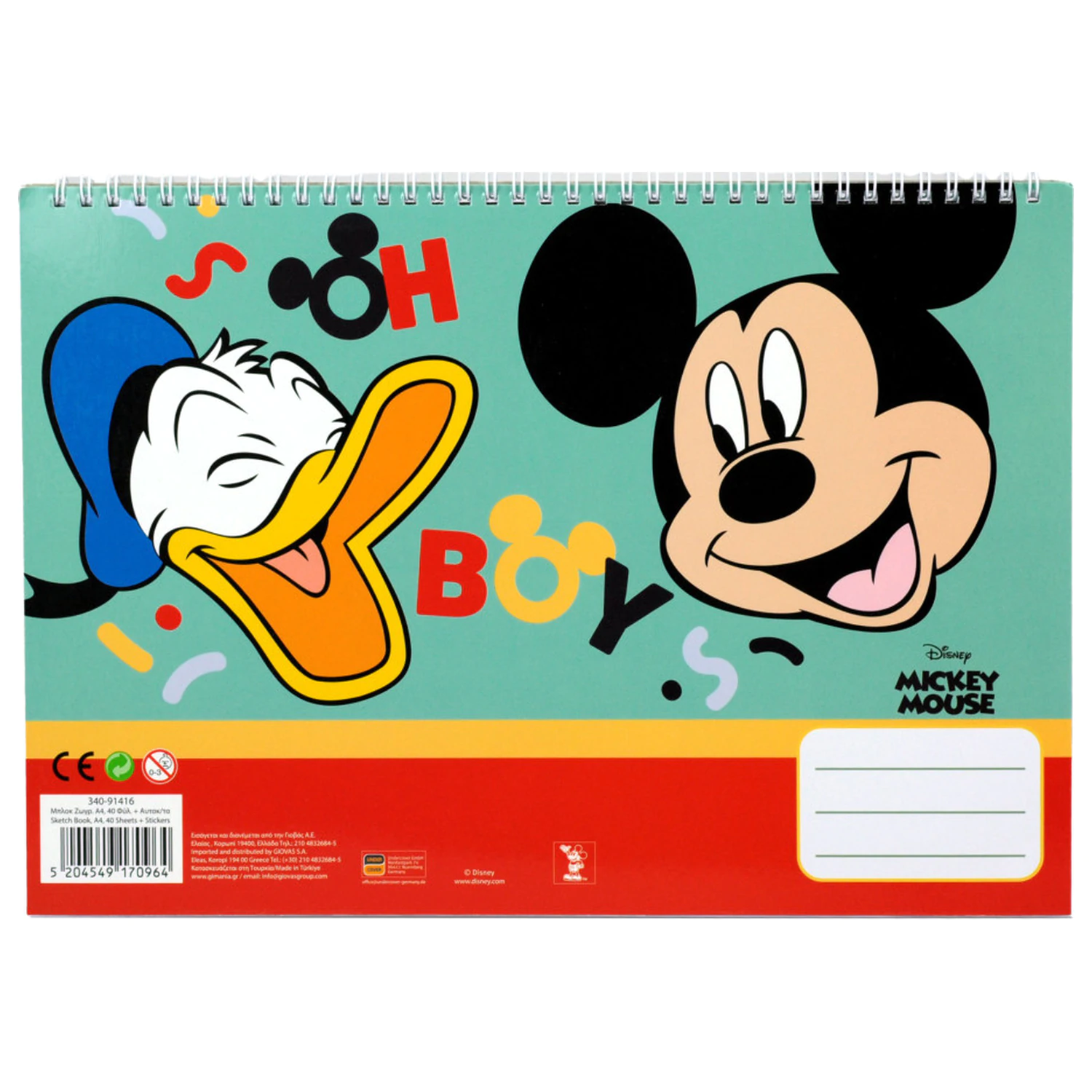 Disney Mickey Oh Boy A/4 spiralni blok za skiciranje, 40 listova s naljepnicama fotografija proizvoda