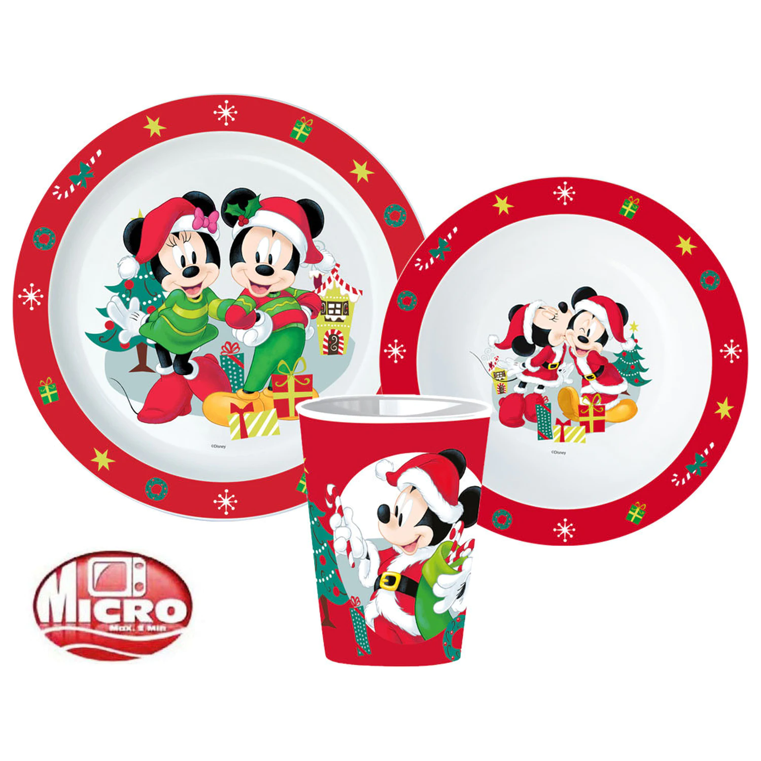 Disney Minnie and Mickey božićni set posuđa za večeru, mikro plastični set, sa staklom od 260 ml fotografija proizvoda