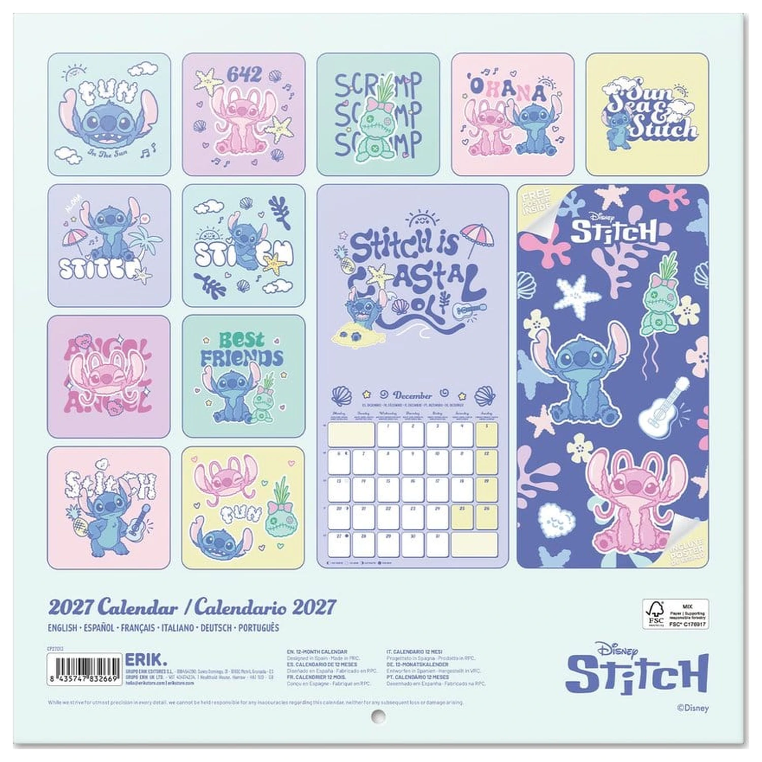 Disney Stitch 2027 Zidni kalendar 30 x 30 cm fotografija proizvoda